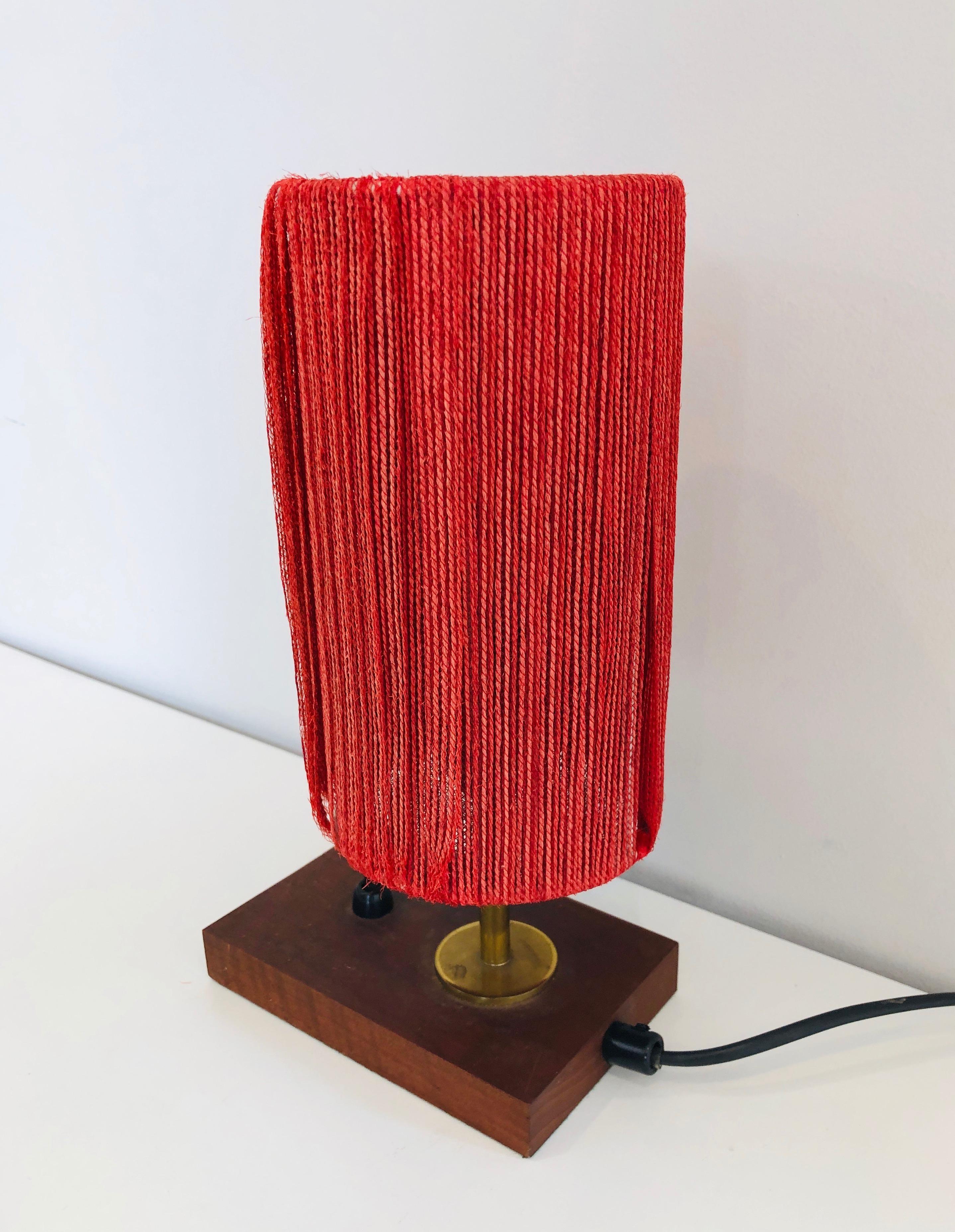 Small Wood, Brass and Wool Table Lamp For Sale 7