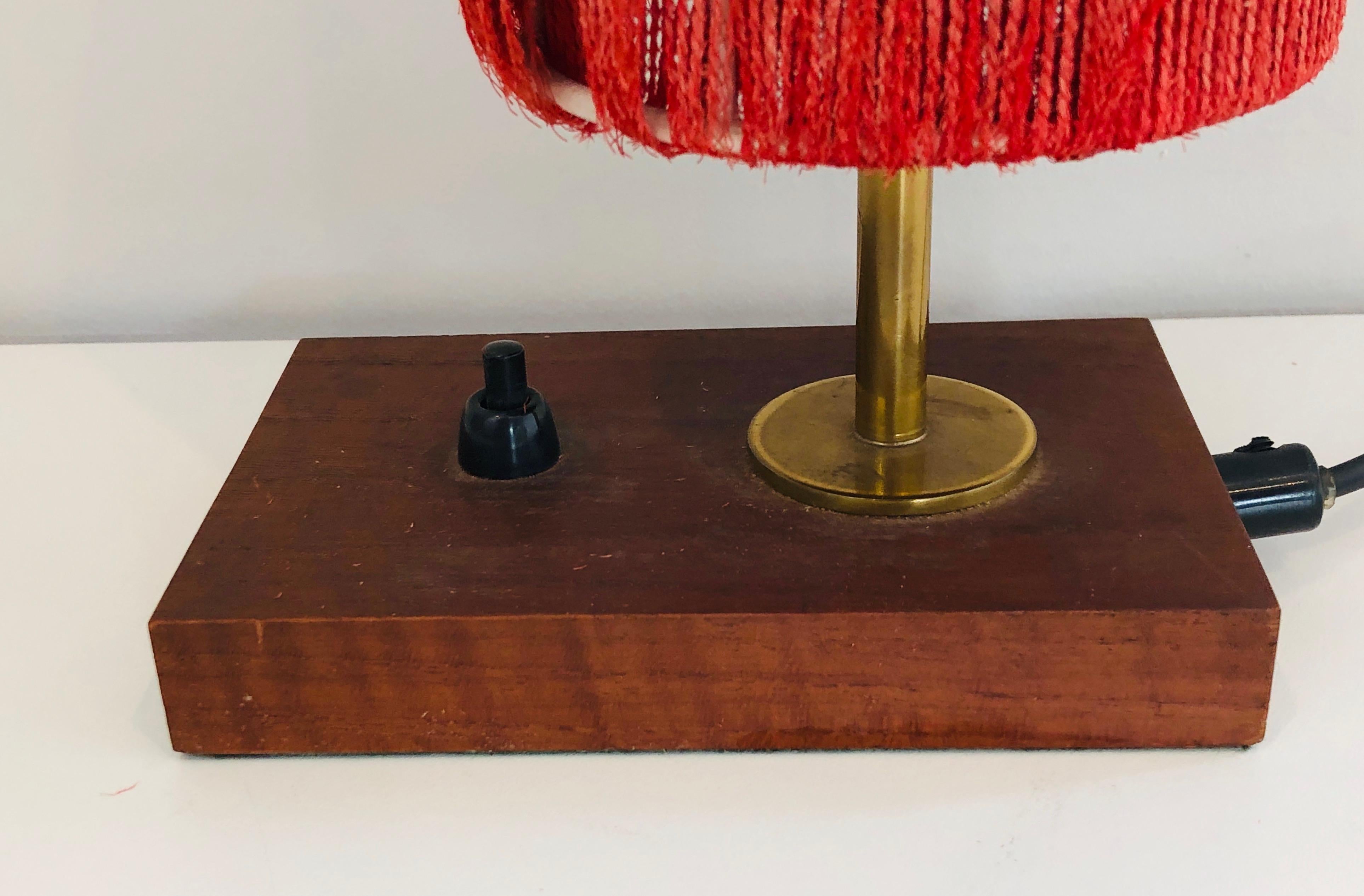 Small Wood, Brass and Wool Table Lamp In Good Condition For Sale In Marcq-en-Barœul, Hauts-de-France