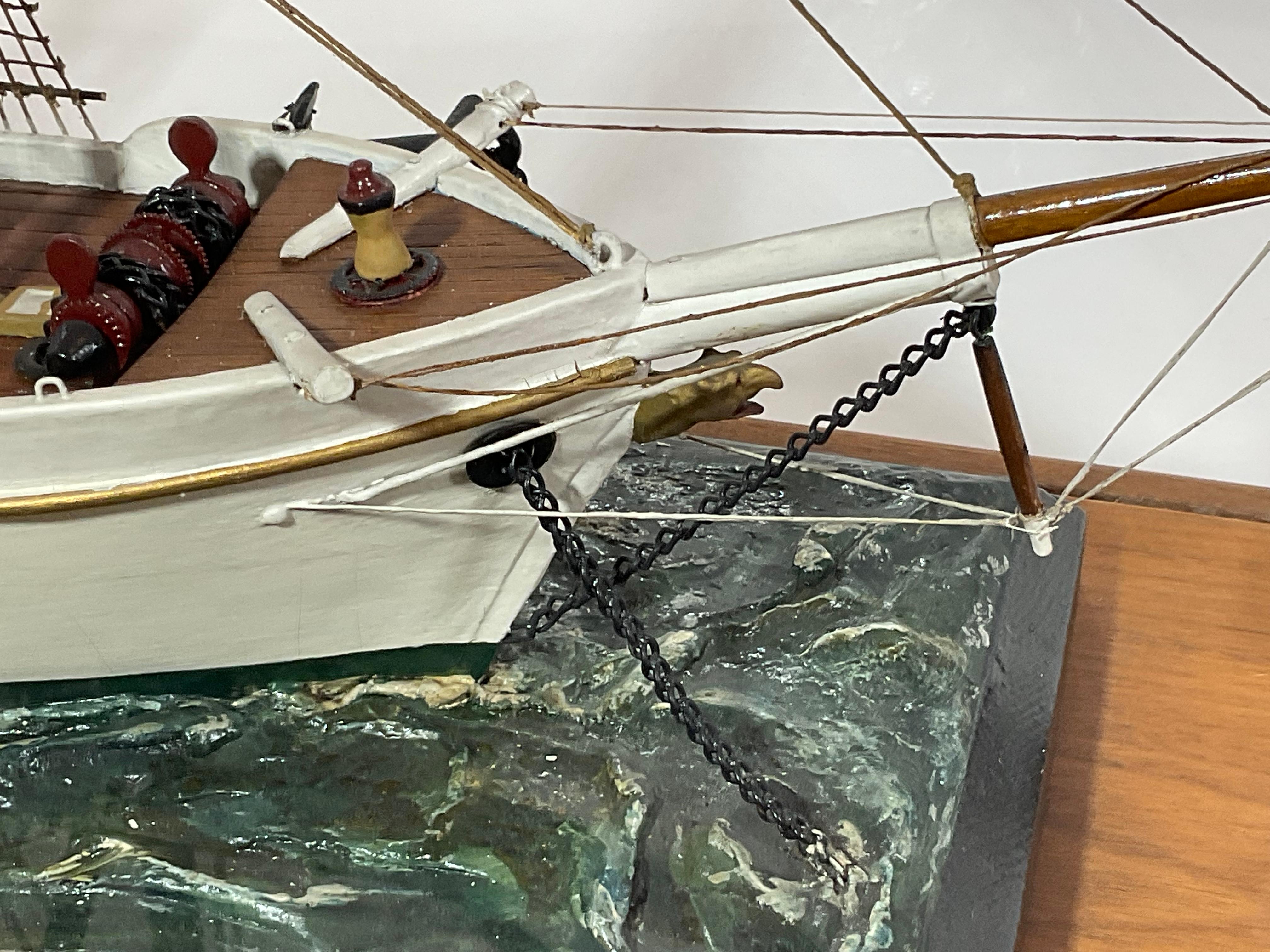 Mid-20th Century Small Wood Cased Ship Model 