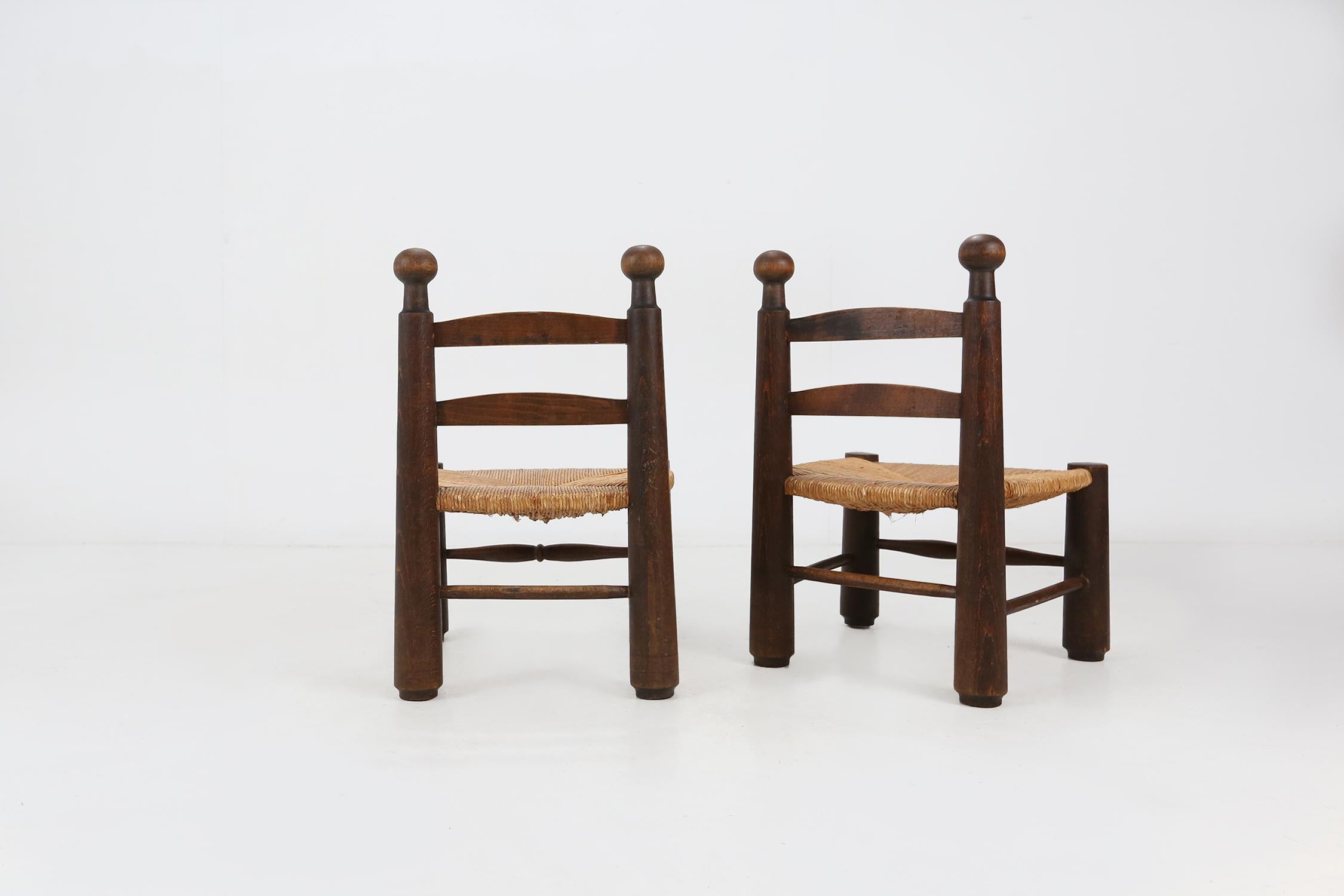 Small Wooden and Wicker Chairs by Charles Dudouyt In Good Condition In Meulebeke, BE