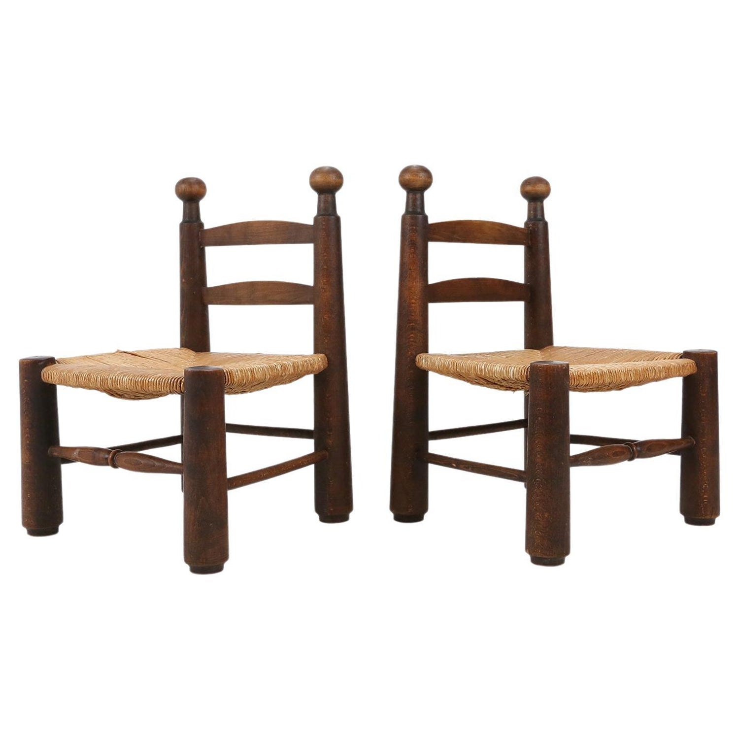 Small Wooden and Wicker Chairs by Charles Dudouyt For Sale at 1stDibs