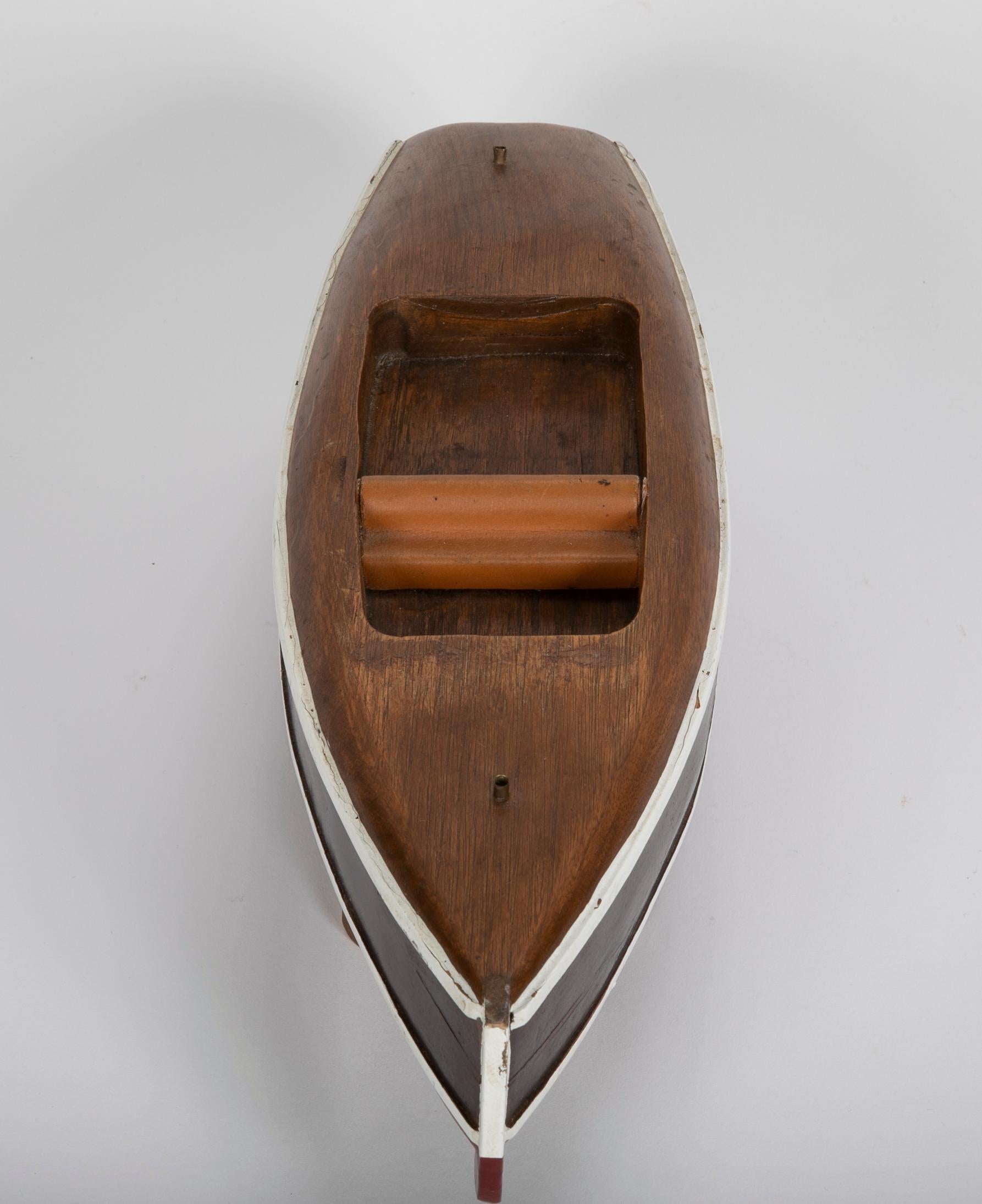 Hand-Crafted Small Wooden Cabin Cruiser Boat Model