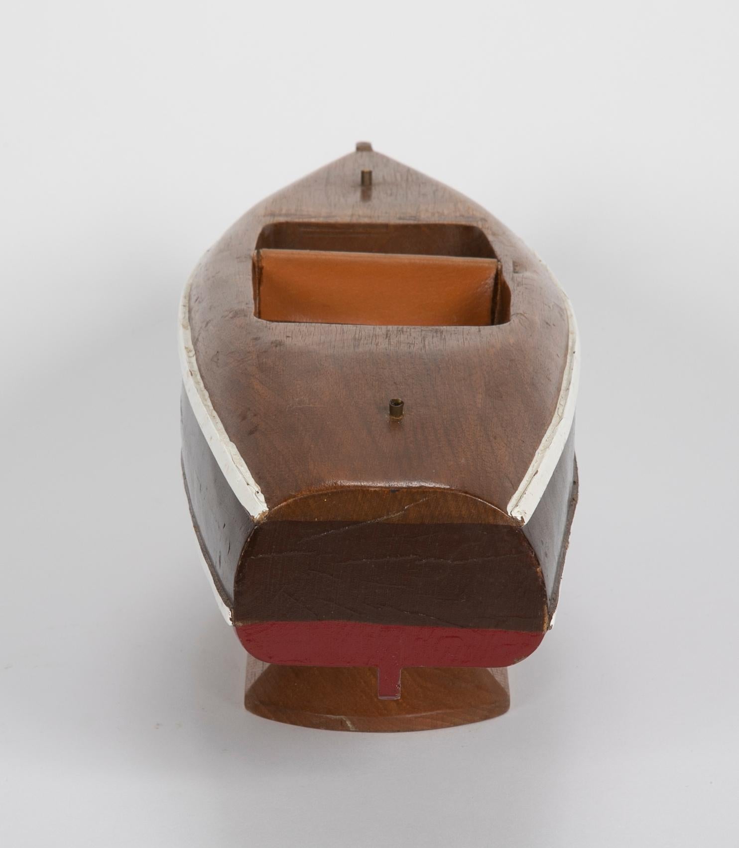 Small Wooden Cabin Cruiser Boat Model In Fair Condition In New York City, NY