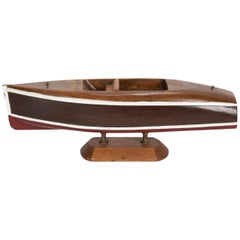 Vintage Small Wooden Cabin Cruiser Boat Model
