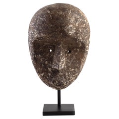 Small Wooden Carved Easter Isle Bust on Black Steel Stand