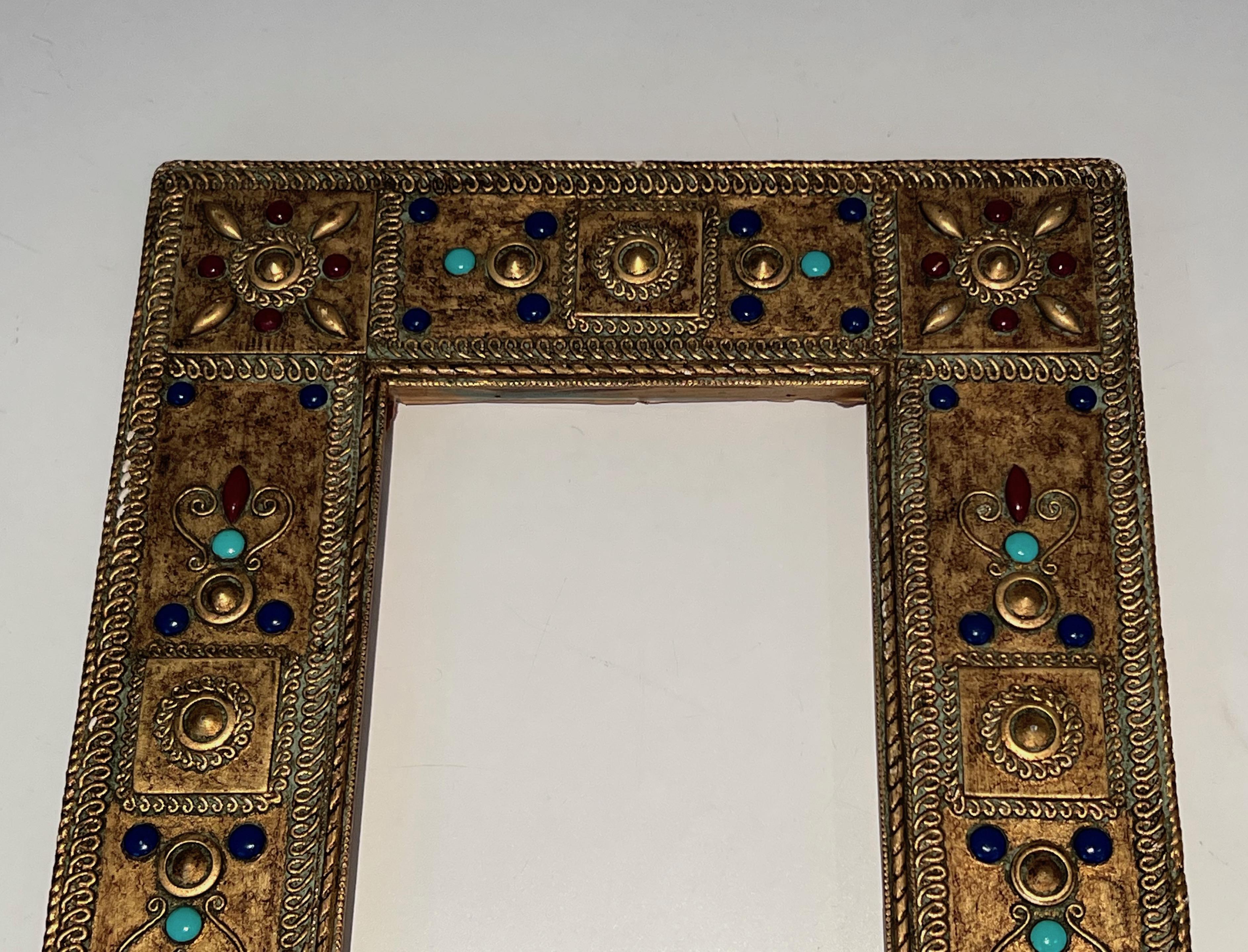 Small Wooden Frame with Fine Stones Incrustations. French Work. Circa 1970 For Sale 5