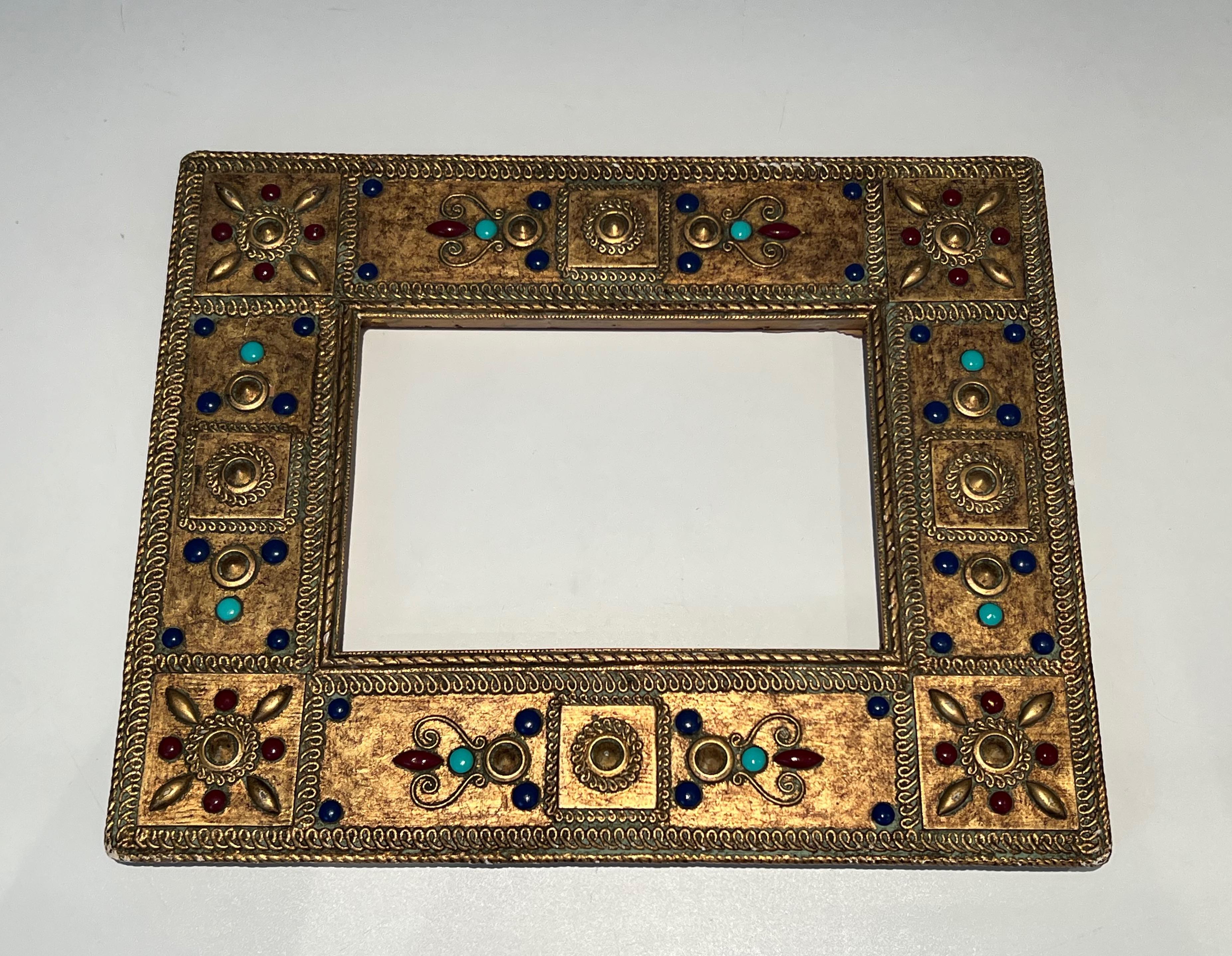 Small Wooden Frame with Fine Stones Incrustations. French Work. Circa 1970 For Sale 14