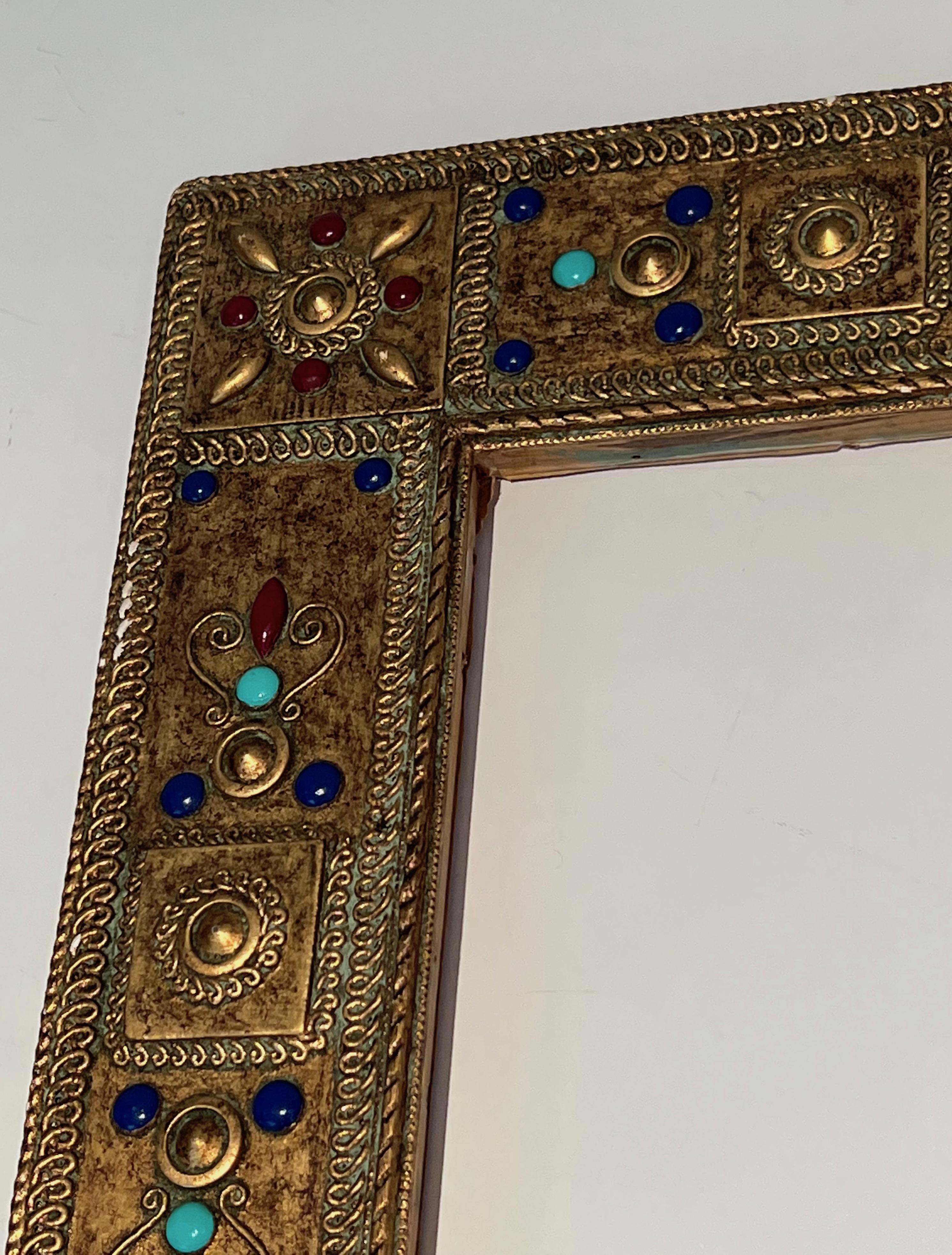 Small Wooden Frame with Fine Stones Incrustations. French Work. Circa 1970 For Sale 1