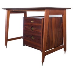 Small Wooden Italian Writing Desk with Brass Details