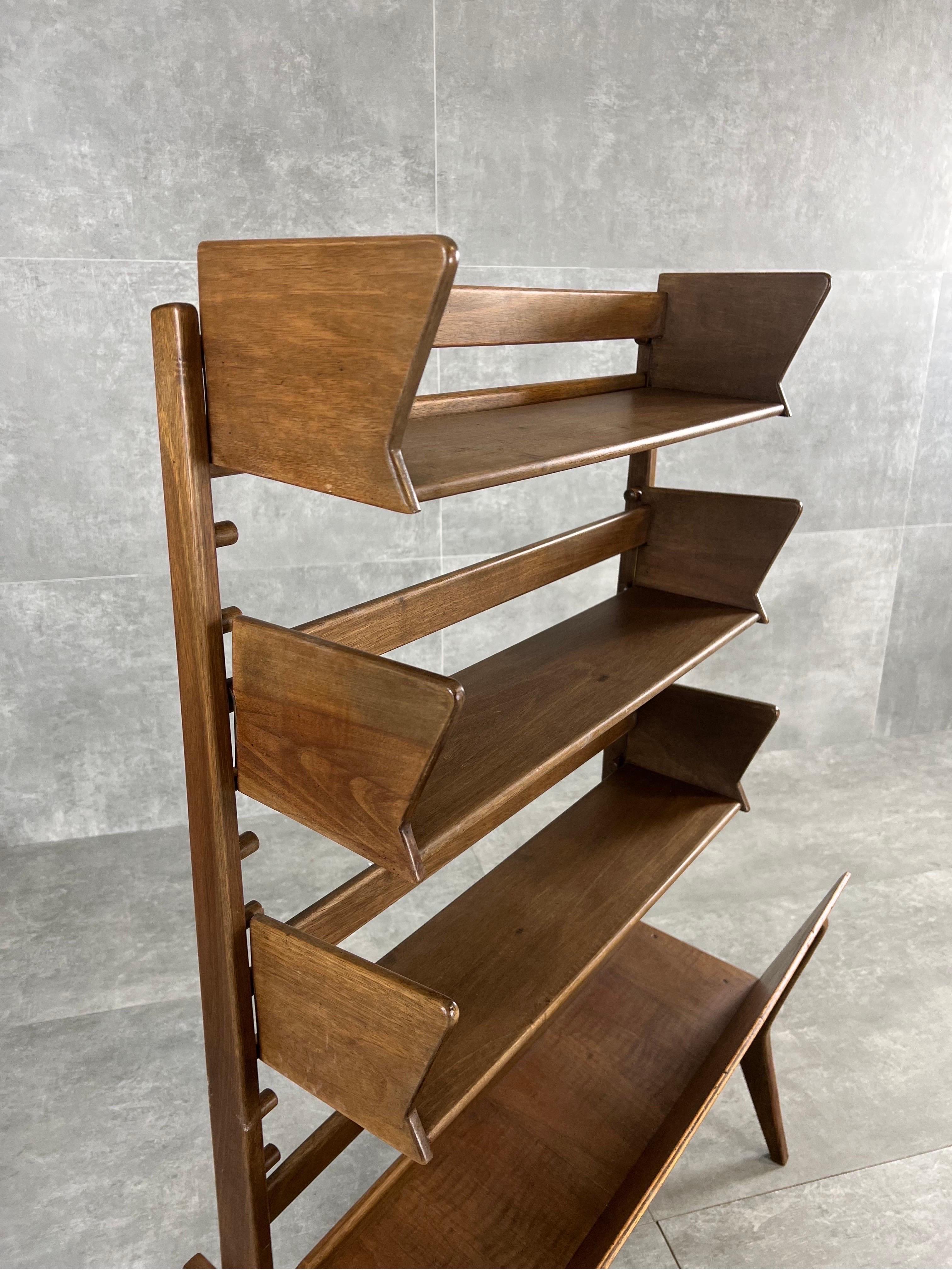 Small library with wooden structure designed by Guglielmo Pecorini and produced in Italy during 1950s. Shelves can be collocated in the preferred height.