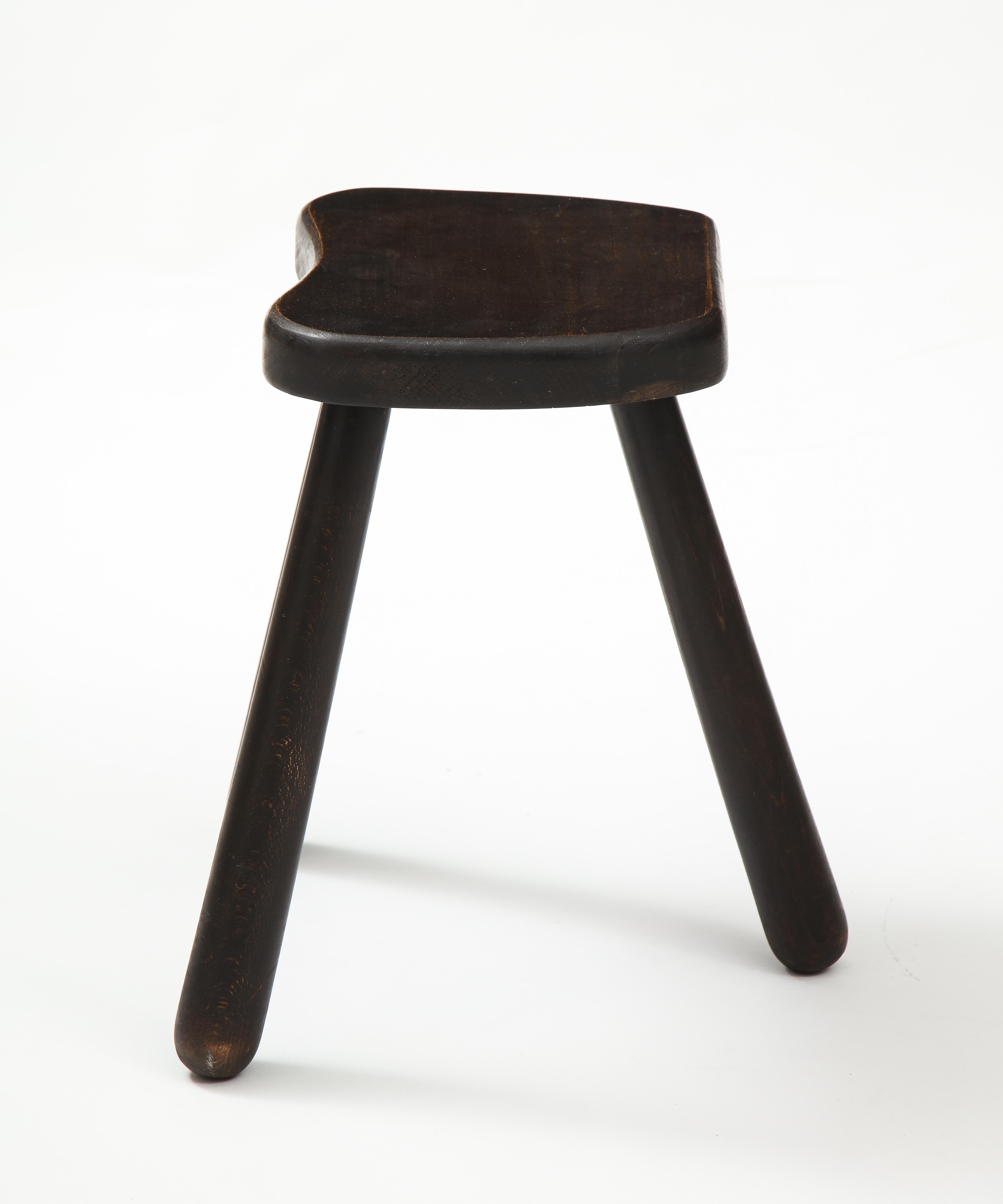 Mid-Century Modern Small Wooden Mid Century Stool with Rounded Legs, France, 1950's