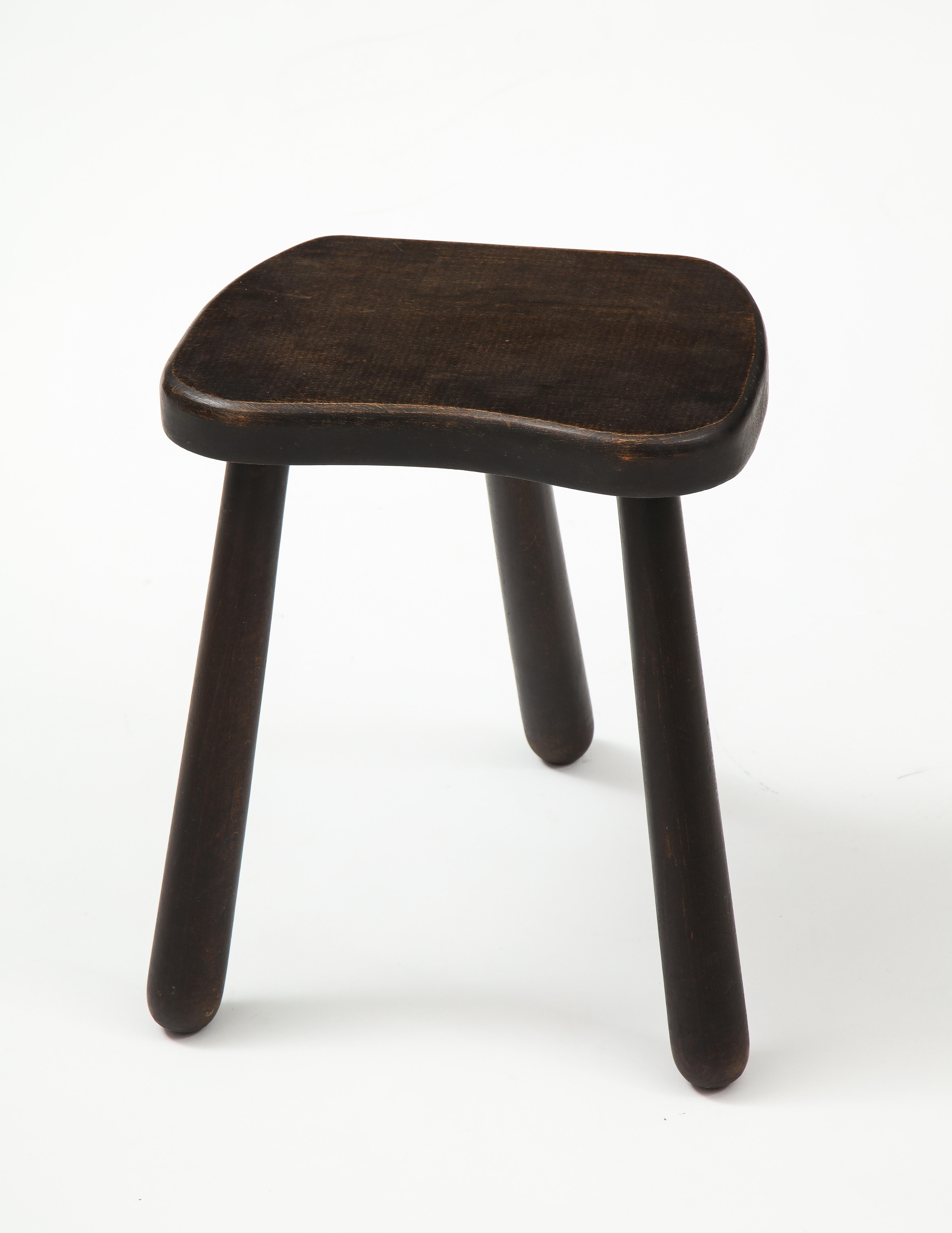 French Small Wooden Mid Century Stool with Rounded Legs, France, 1950's