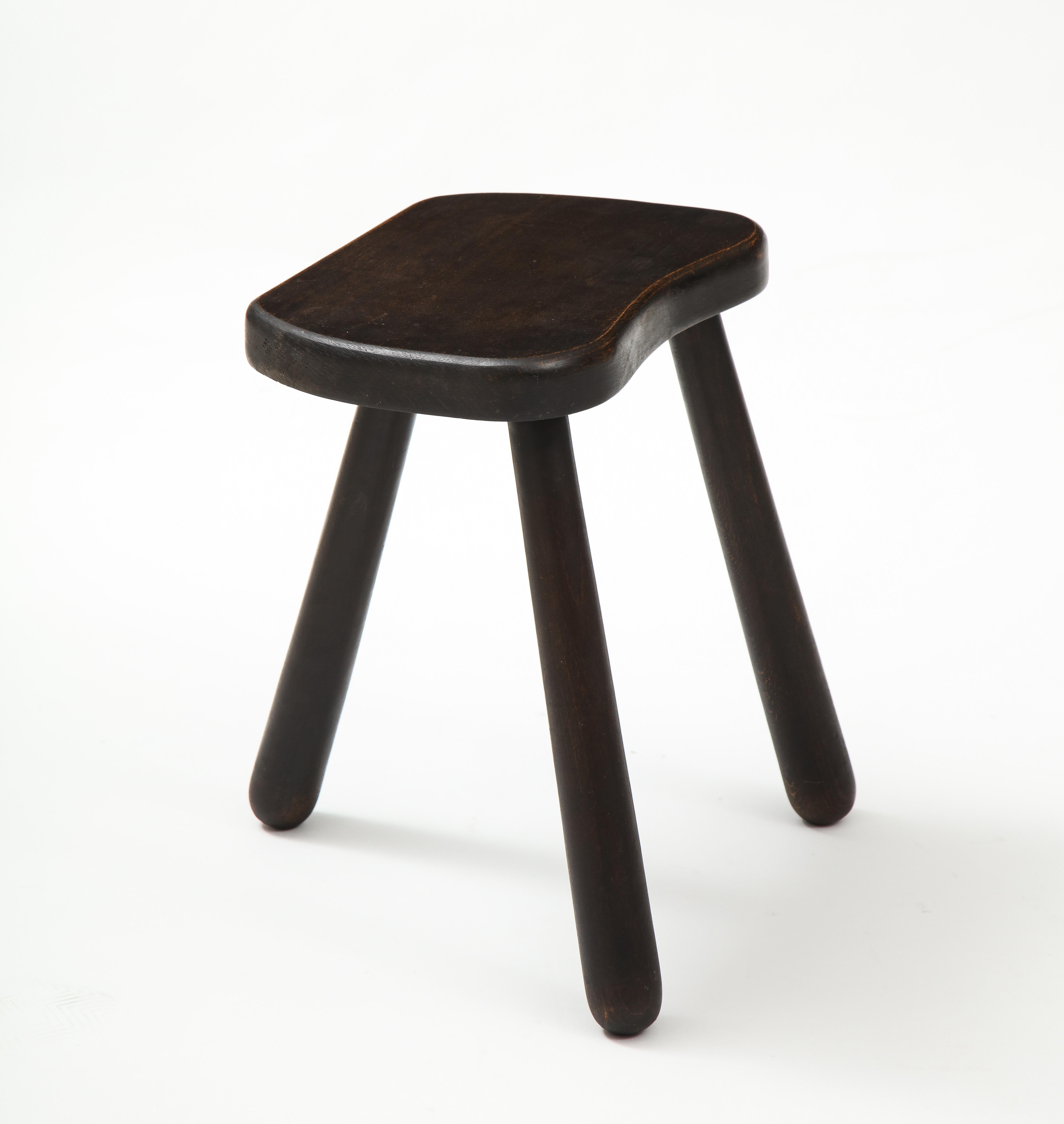 Stained Small Wooden Mid Century Stool with Rounded Legs, France, 1950's