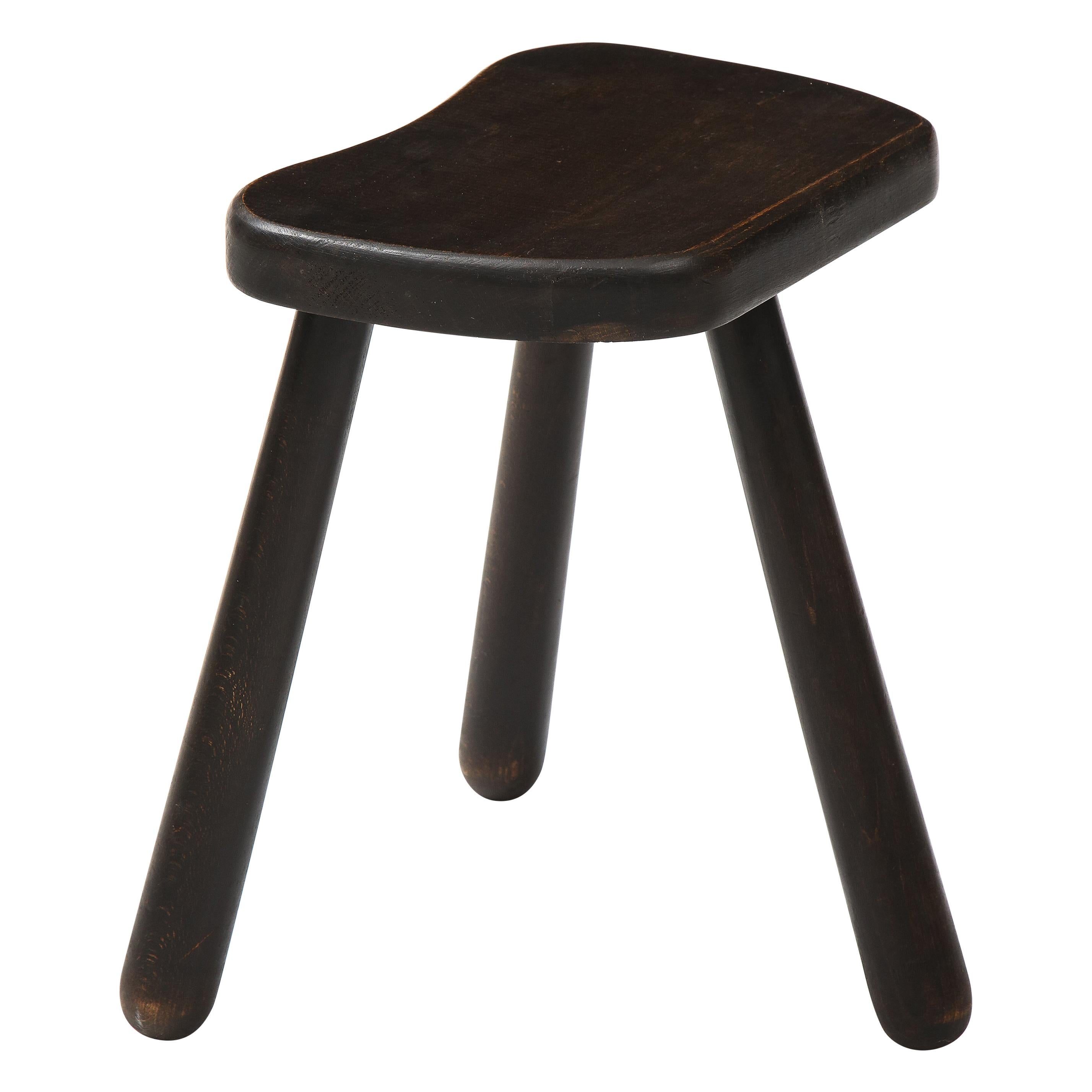 Small Wooden Mid Century Stool with Rounded Legs, France, 1950's