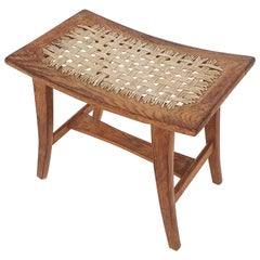 weaving stool Small Wooden Stool with a Rope Weaving, in the Style of Pierre Jeanneret