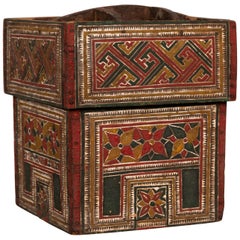 Small Wooden Thai Betel Nut Box with Polychrome Geometrical and Floral Patterns