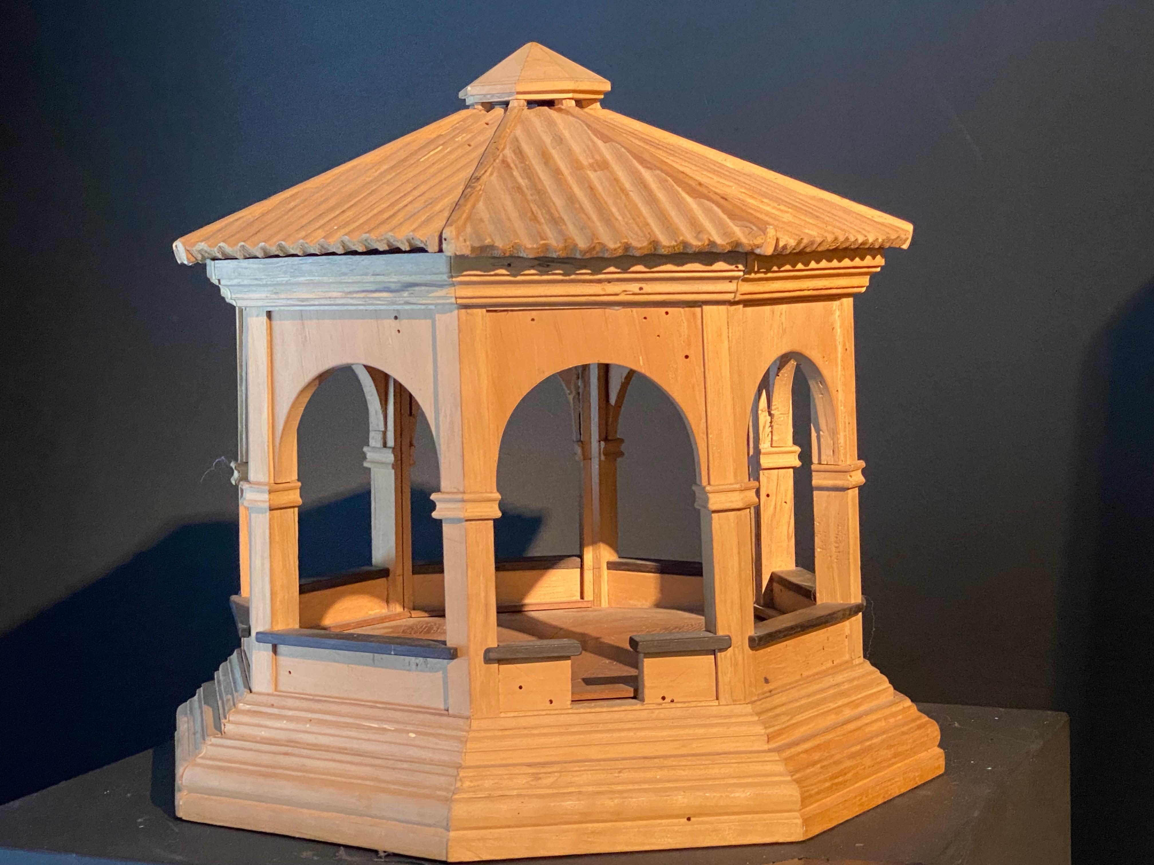 Patinated Small Wooden Vintage Architects Model of a Wooden Kiosk