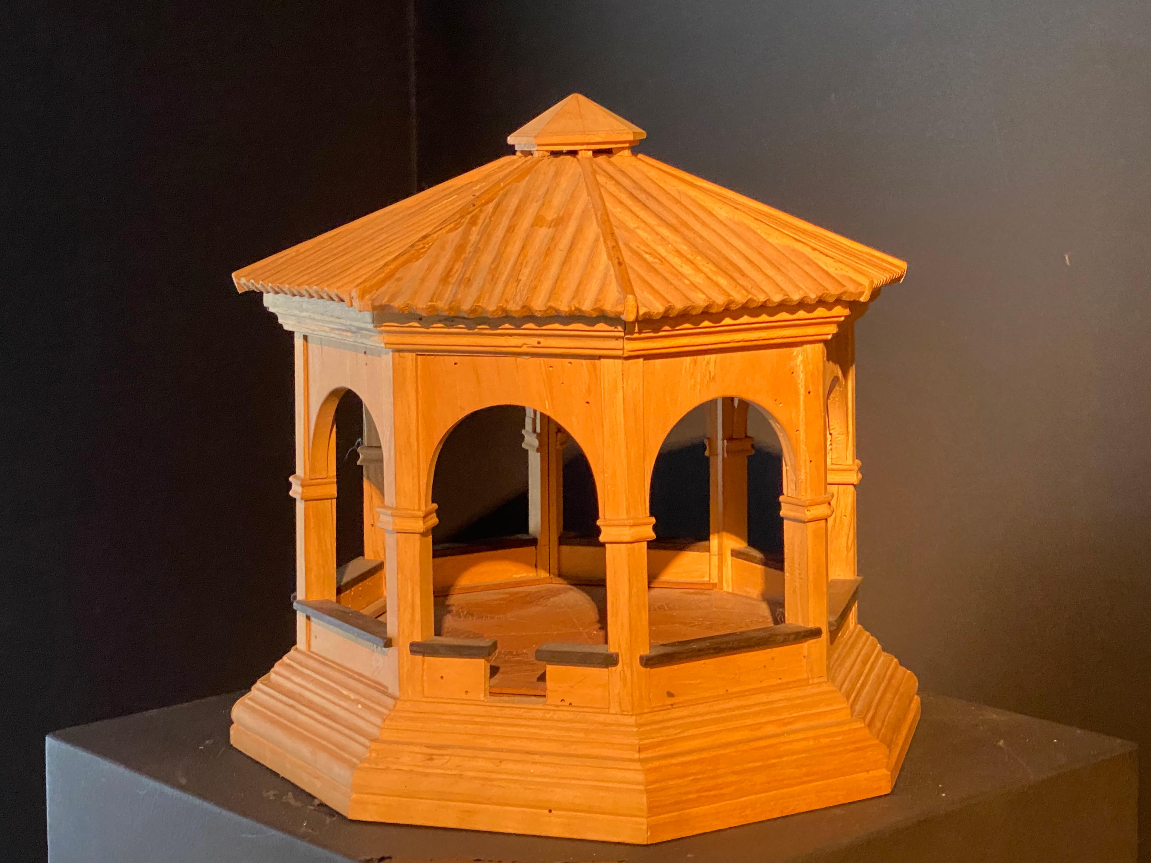 Late 20th Century Small Wooden Vintage Architects Model of a Wooden Kiosk