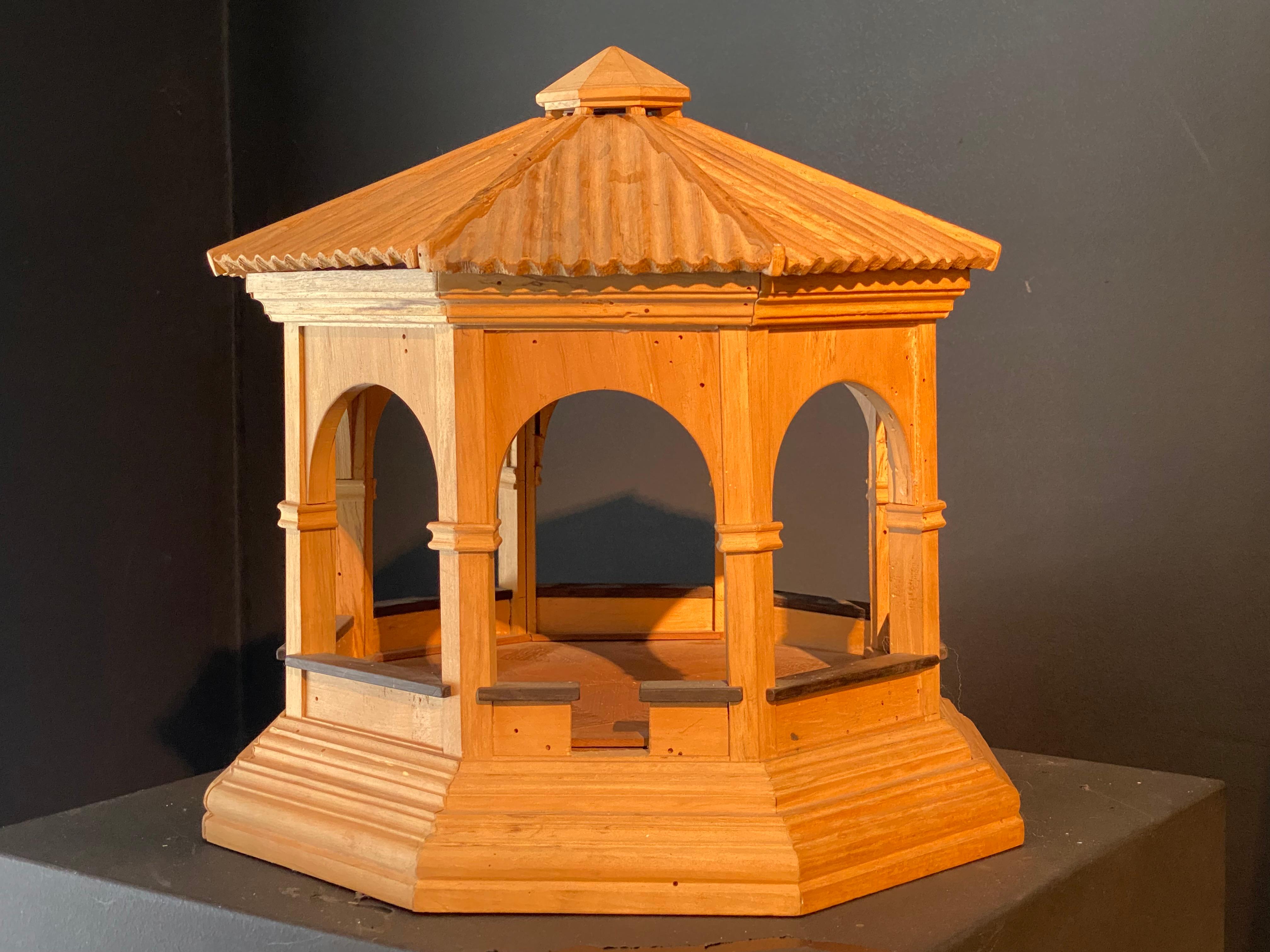 Small Wooden Vintage Architects Model of a Wooden Kiosk 1
