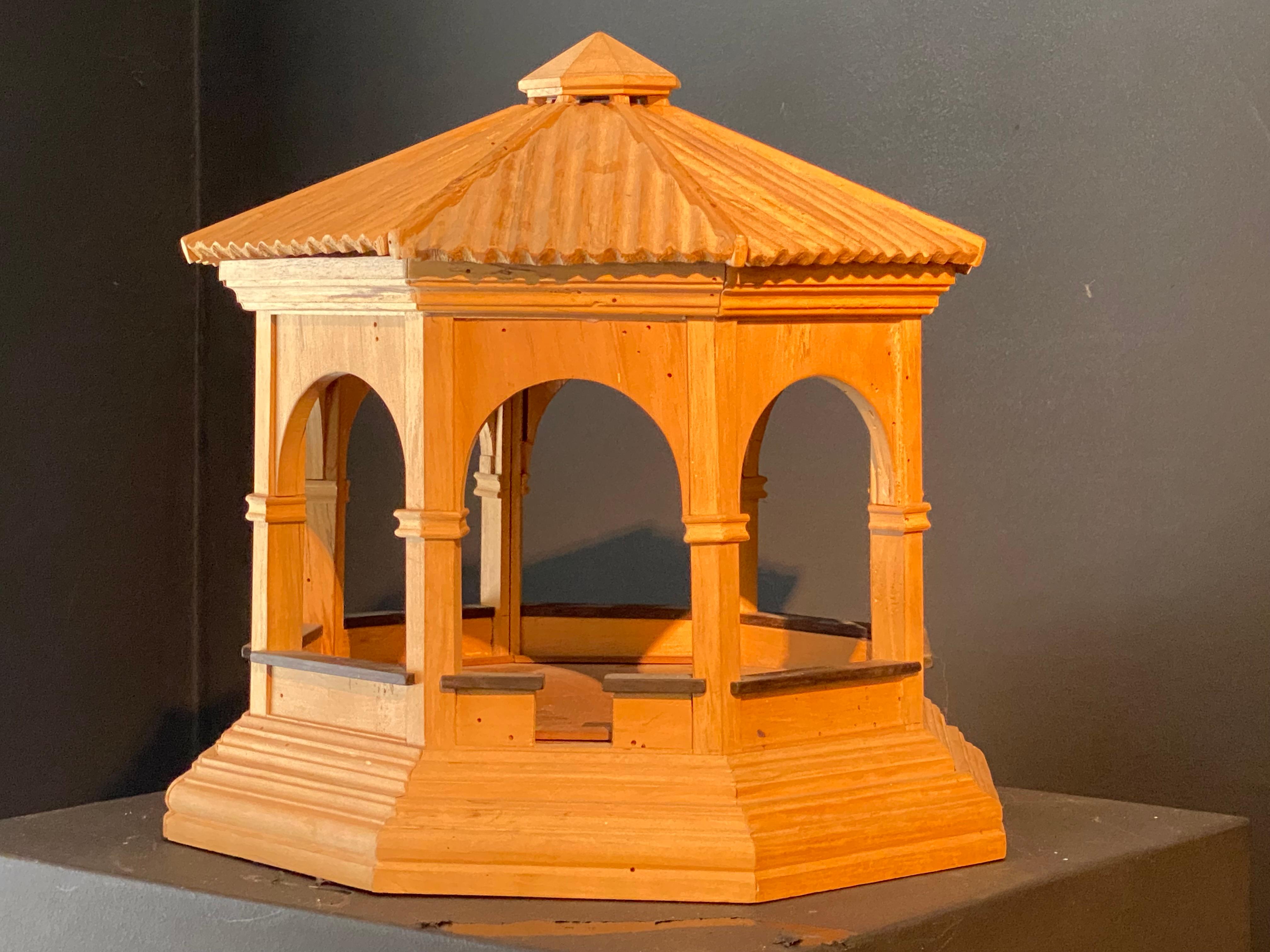 Small Wooden Vintage Architects Model of a Wooden Kiosk 2