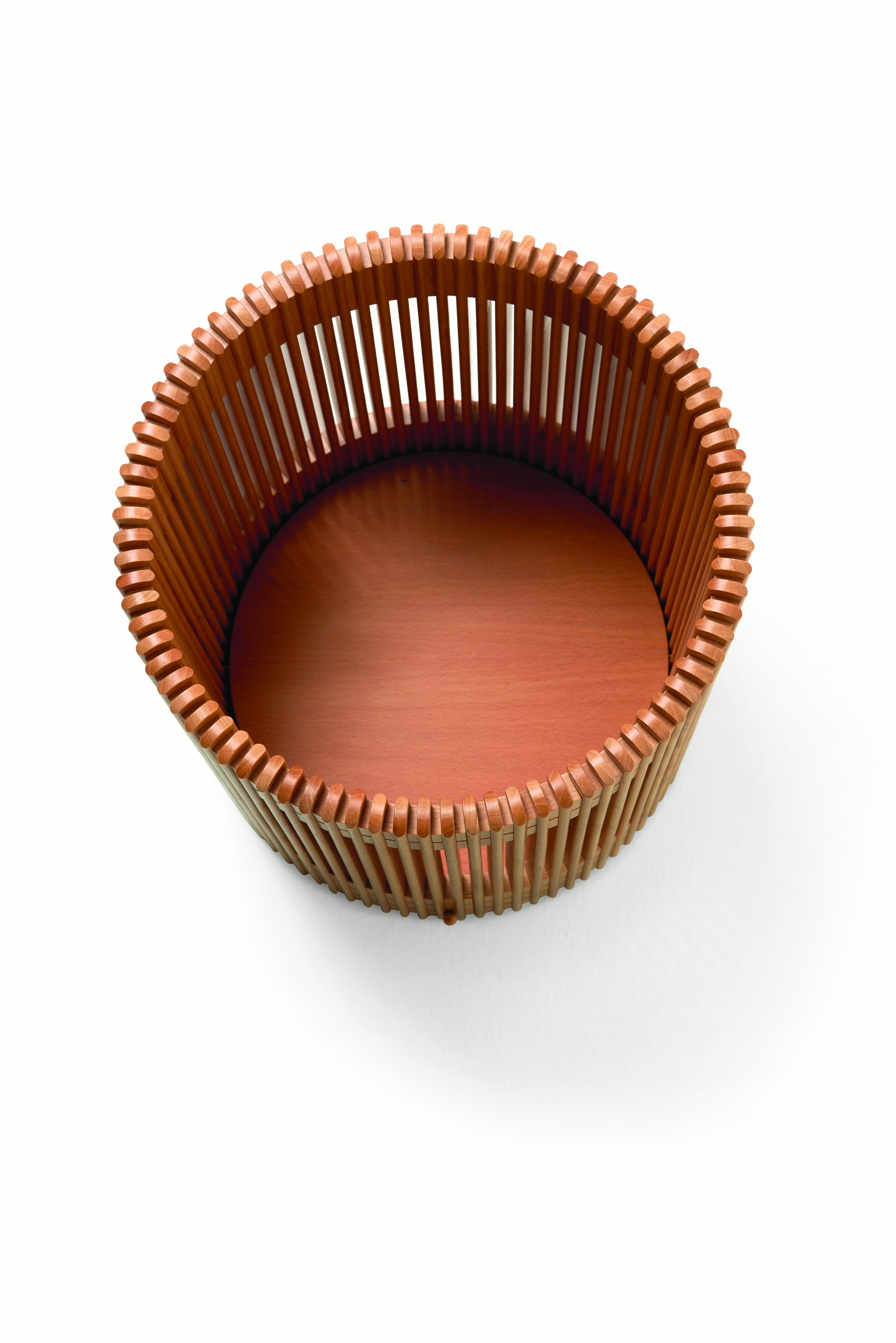 Modern Emanuela Frattini Magnusson Small Wooden Wastepaper Basket for Bottega Ghianda For Sale