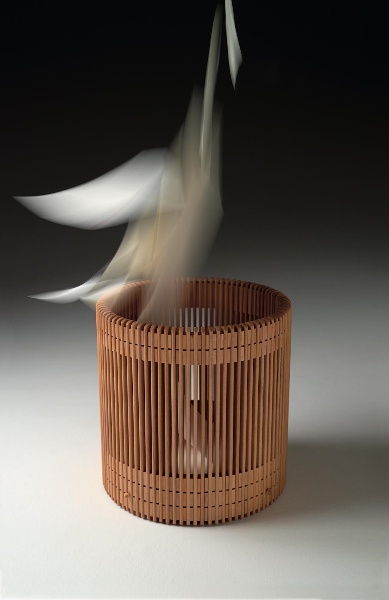 Contemporary Emanuela Frattini Magnusson Small Wooden Wastepaper Basket for Bottega Ghianda For Sale