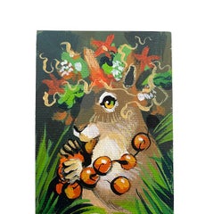 Pintura Pequeña Criatura del Bosque en Verde, Rojo y Marrón