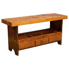 Antique Small Woodworker's Bench with Three Drawers and Bottom Tool Tray, c.1920-1940