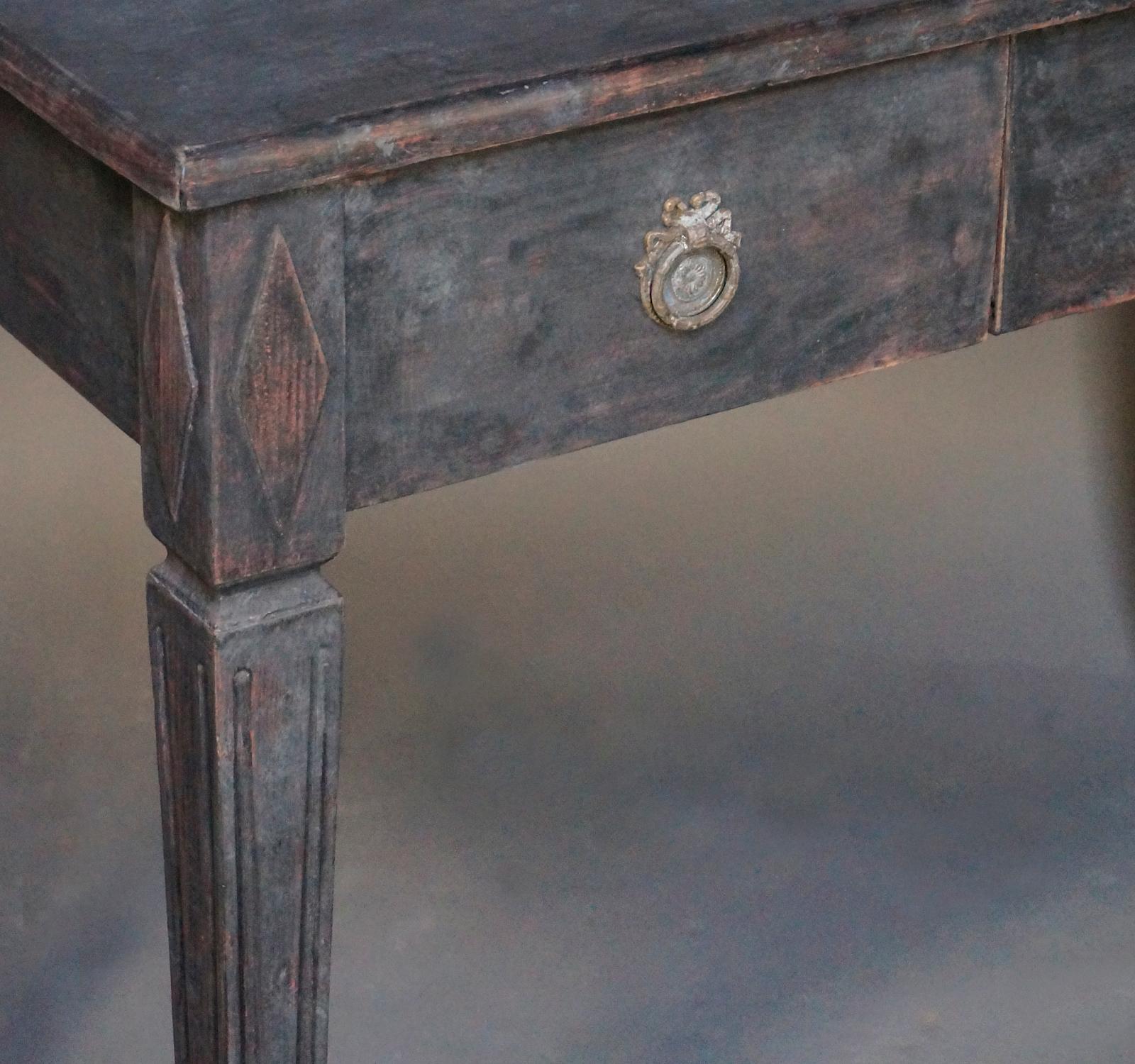 Carved Small Writing Desk in Black Paint