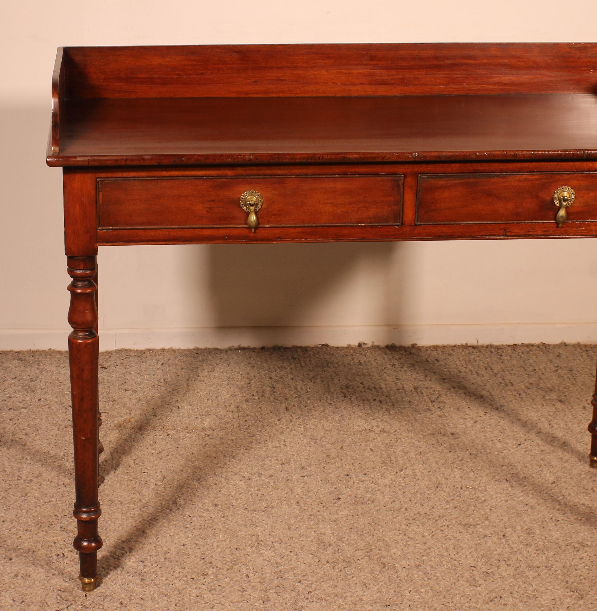 Victorian Small Writing Table With Two Drawers In Mahogany 19th Century For Sale