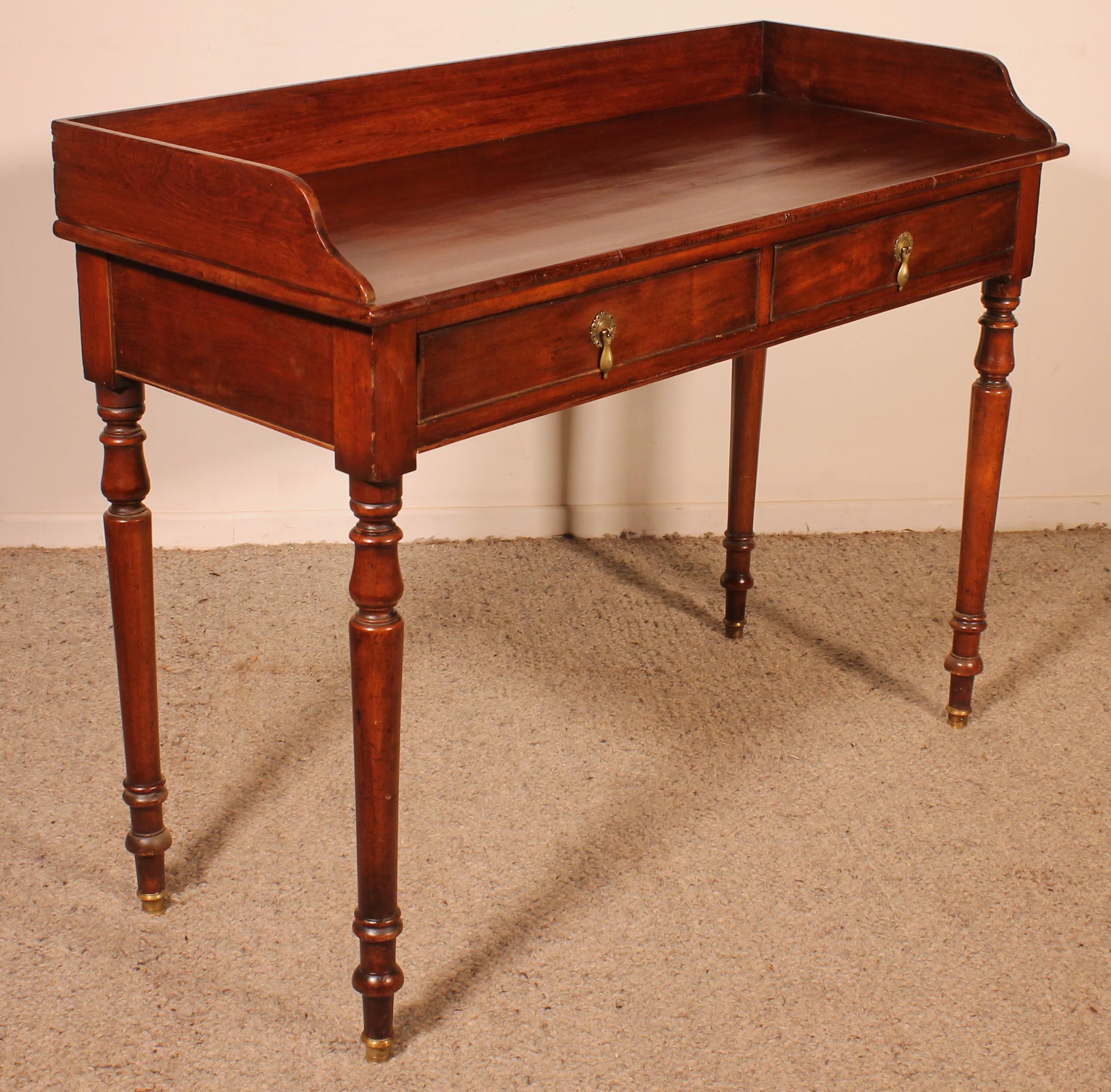 British Small Writing Table With Two Drawers In Mahogany 19th Century For Sale