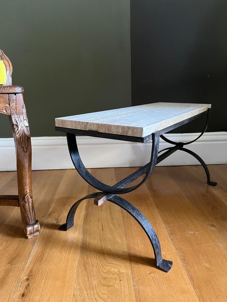 Wrought Tea Table Small Wrought Iron and Travertine Coffee Table, French, c.1950s For ...