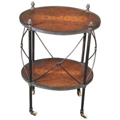 Small Wrought Iron and Walnut French Empire Taboret End Table Pineapple Finials