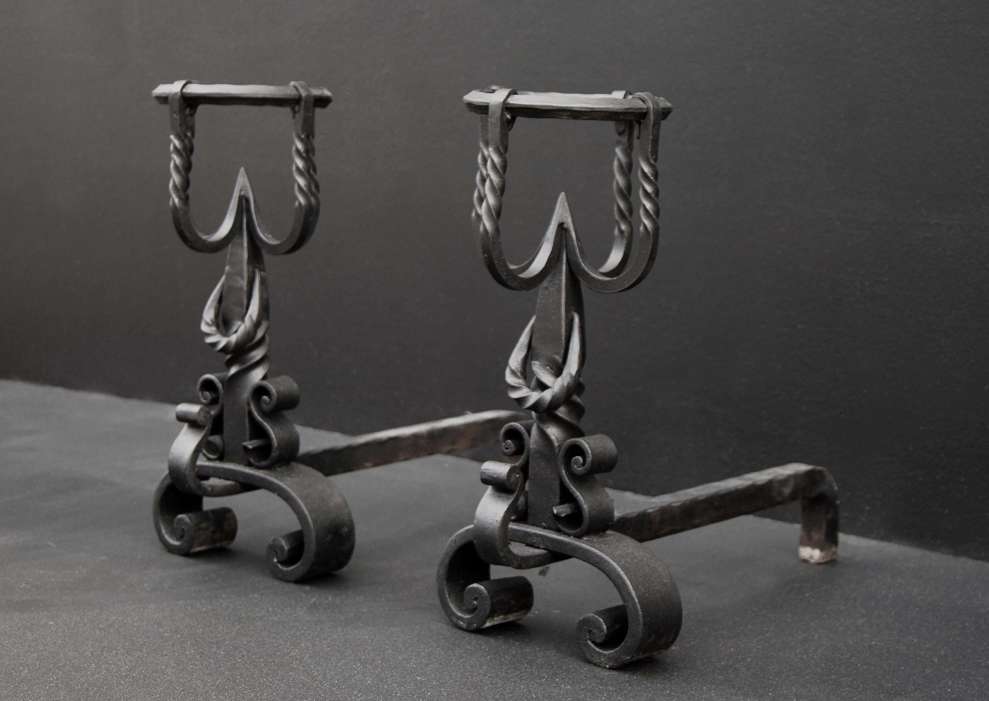 Small Wrought Iron Firedogs In Good Condition For Sale In London, GB
