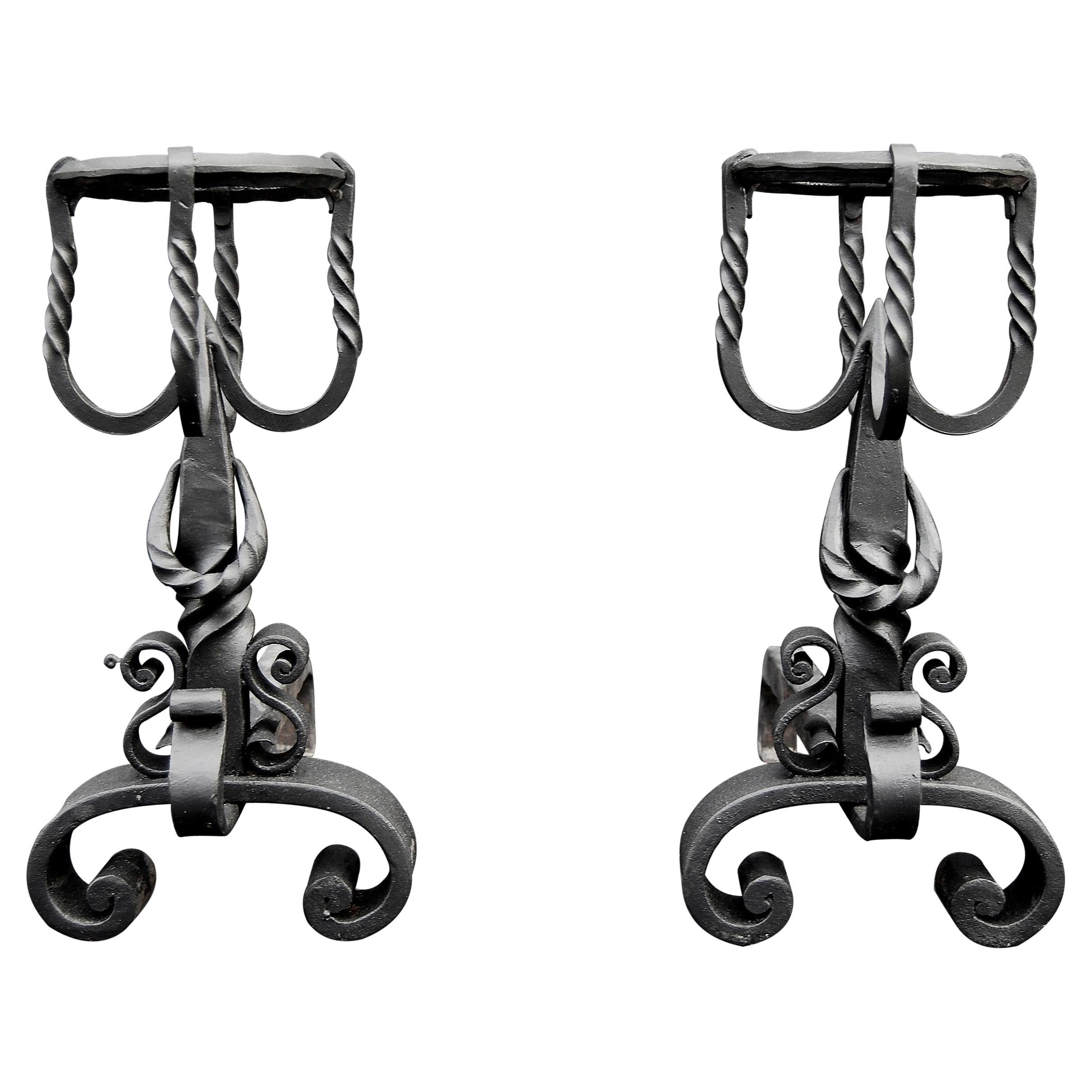 Small Wrought Iron Firedogs For Sale