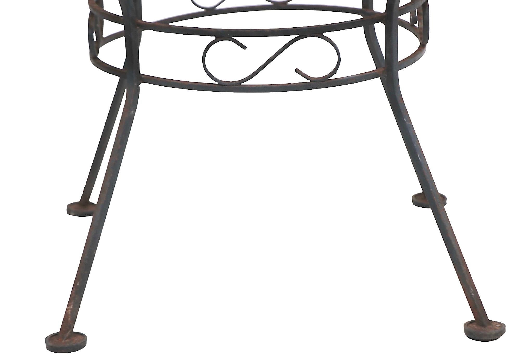 20th Century  Small Wrought Iron  Garden Patio Poolside Table by Woodard c. 1940/60's For Sale
