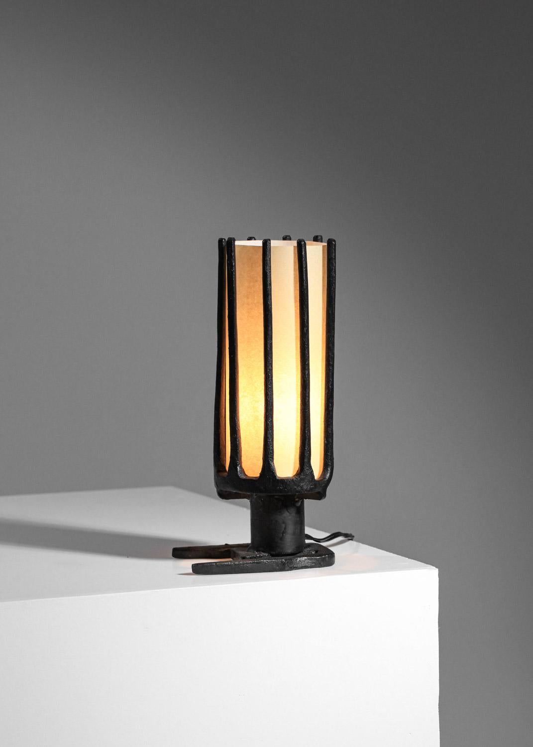 Brutalist Small wrought iron table lamp French popular work unique piece