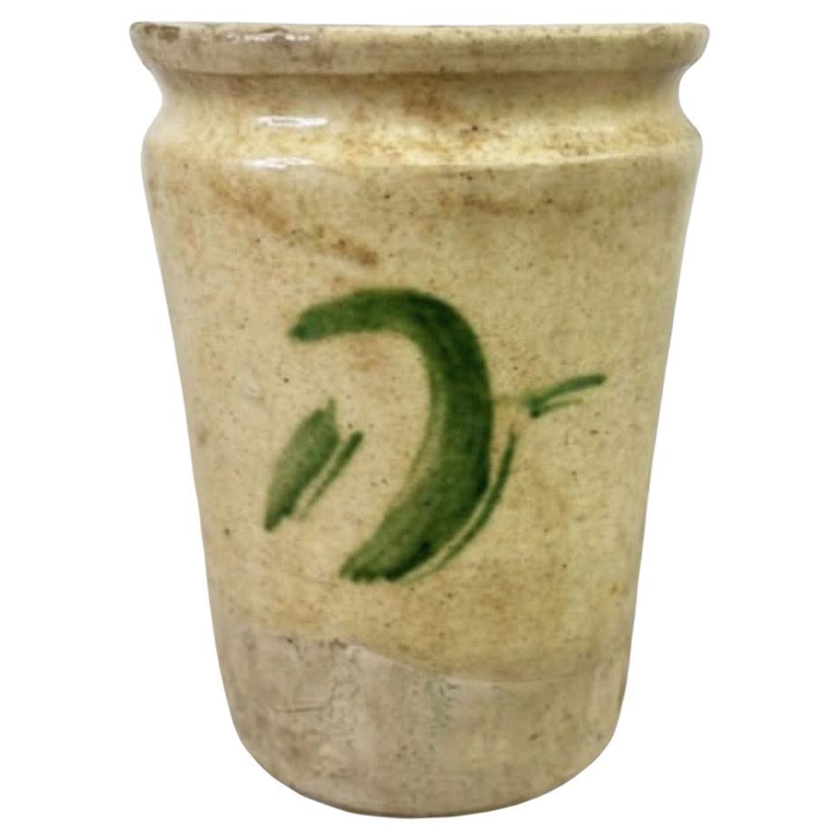 Piccolo vaso da farmacia giallo dipinto a mano