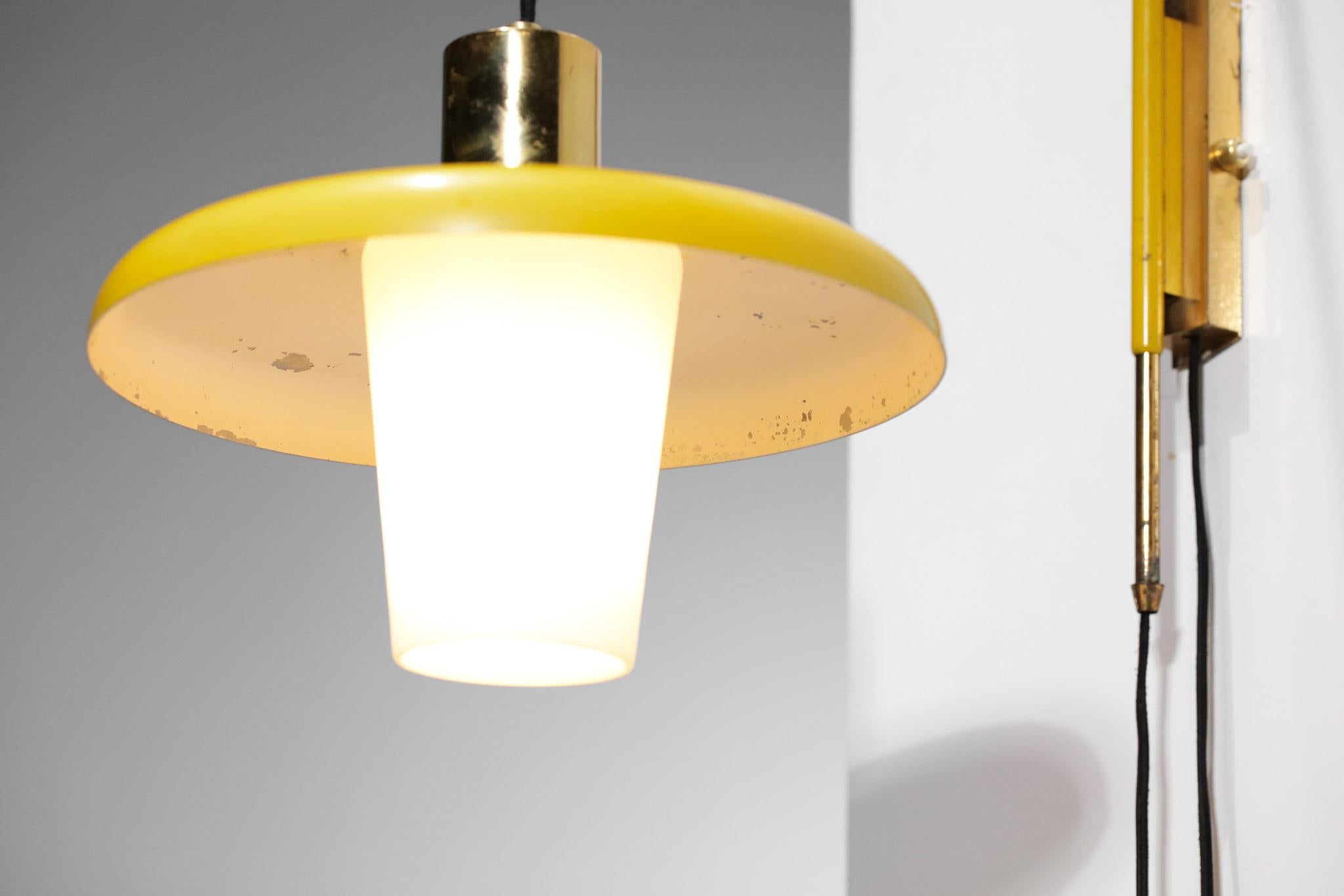 Mid-Century Modern Small Yellow Italian Wall Lamp 50's Attributed to Stilnovo Vintage Swing For Sale