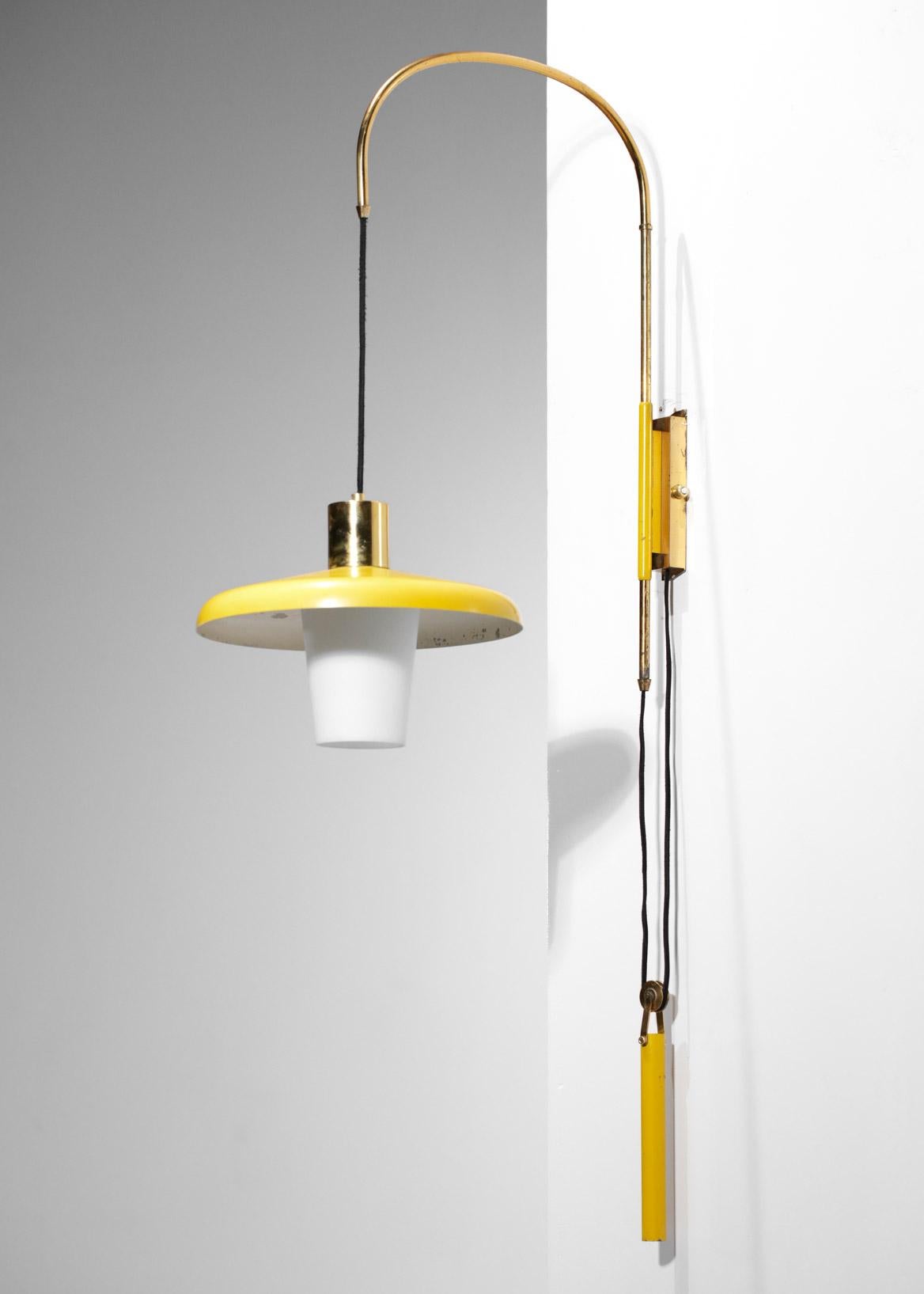 Mid-20th Century Small Yellow Italian Wall Lamp 50's Attributed to Stilnovo Vintage Swing For Sale
