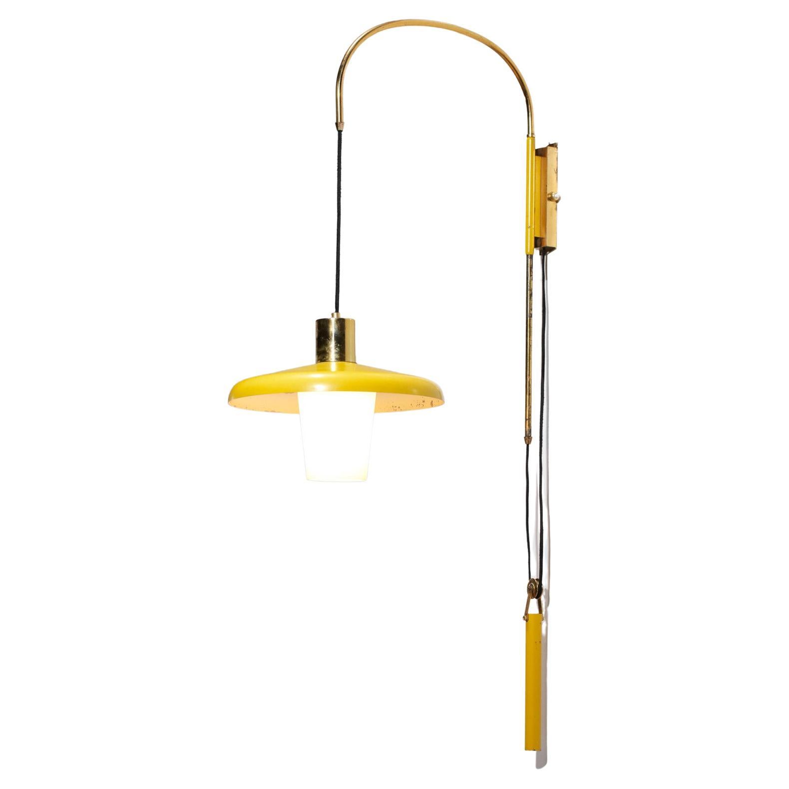 Small Yellow Italian Wall Lamp 50's Attributed to Stilnovo Vintage Swing