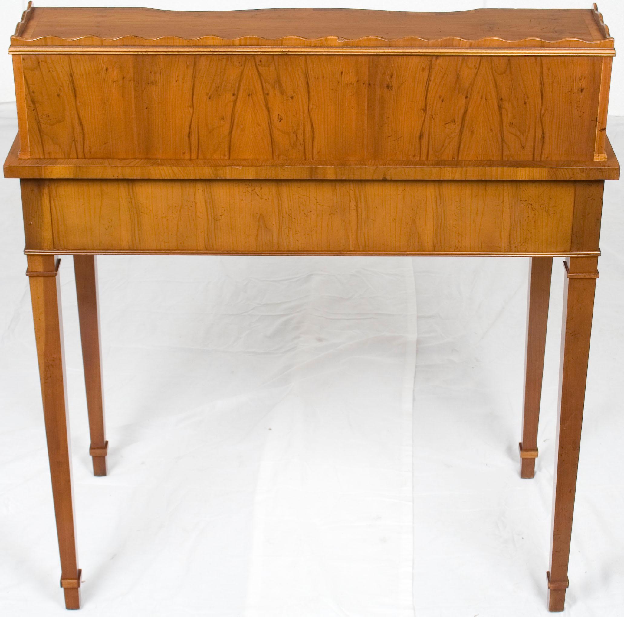 Small Yew Wood Leather Top Regency Style Writing Table Desk with Drawers 4