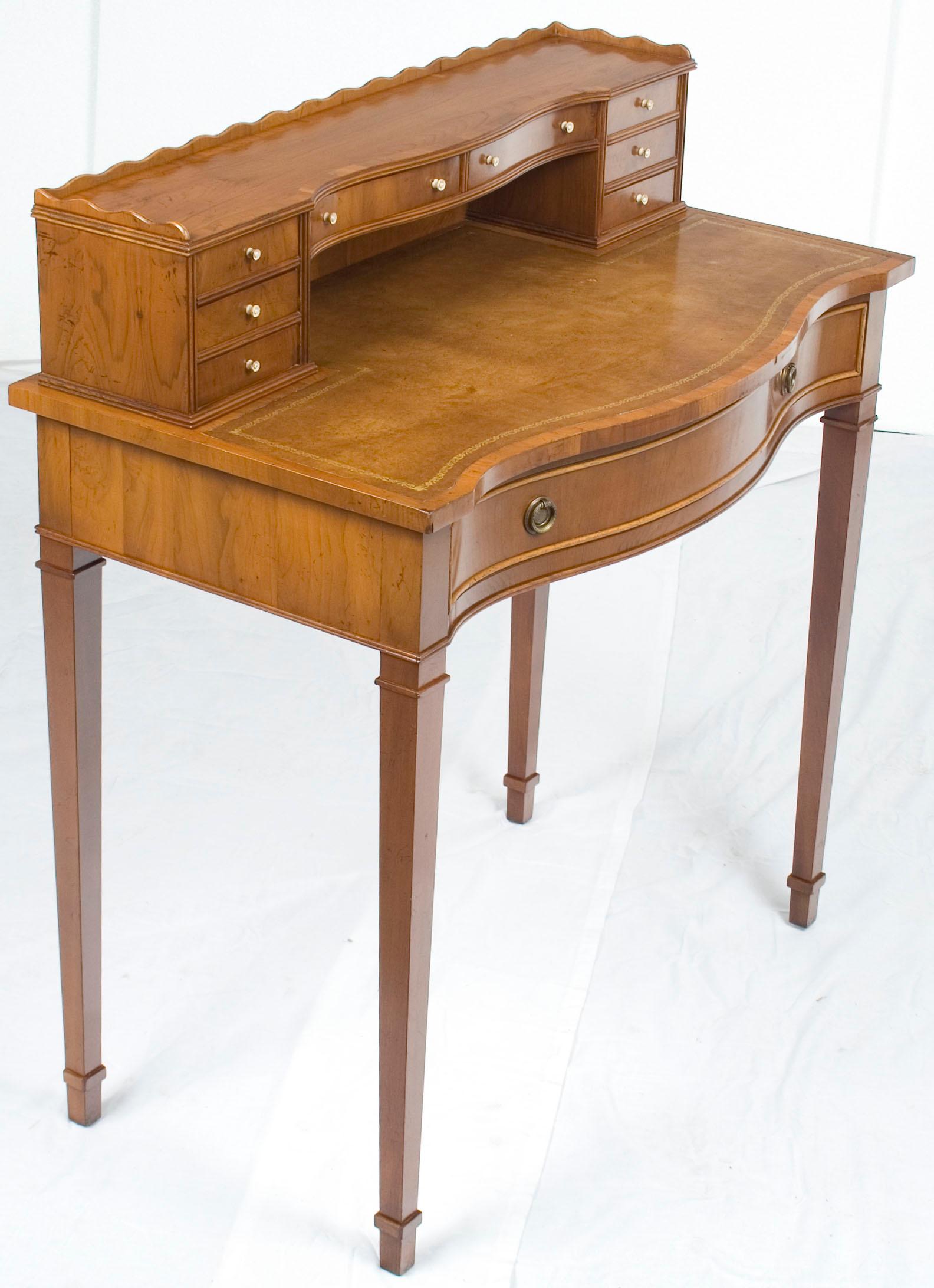 Small Yew Wood Leather Top Regency Style Writing Table Desk with Drawers 2