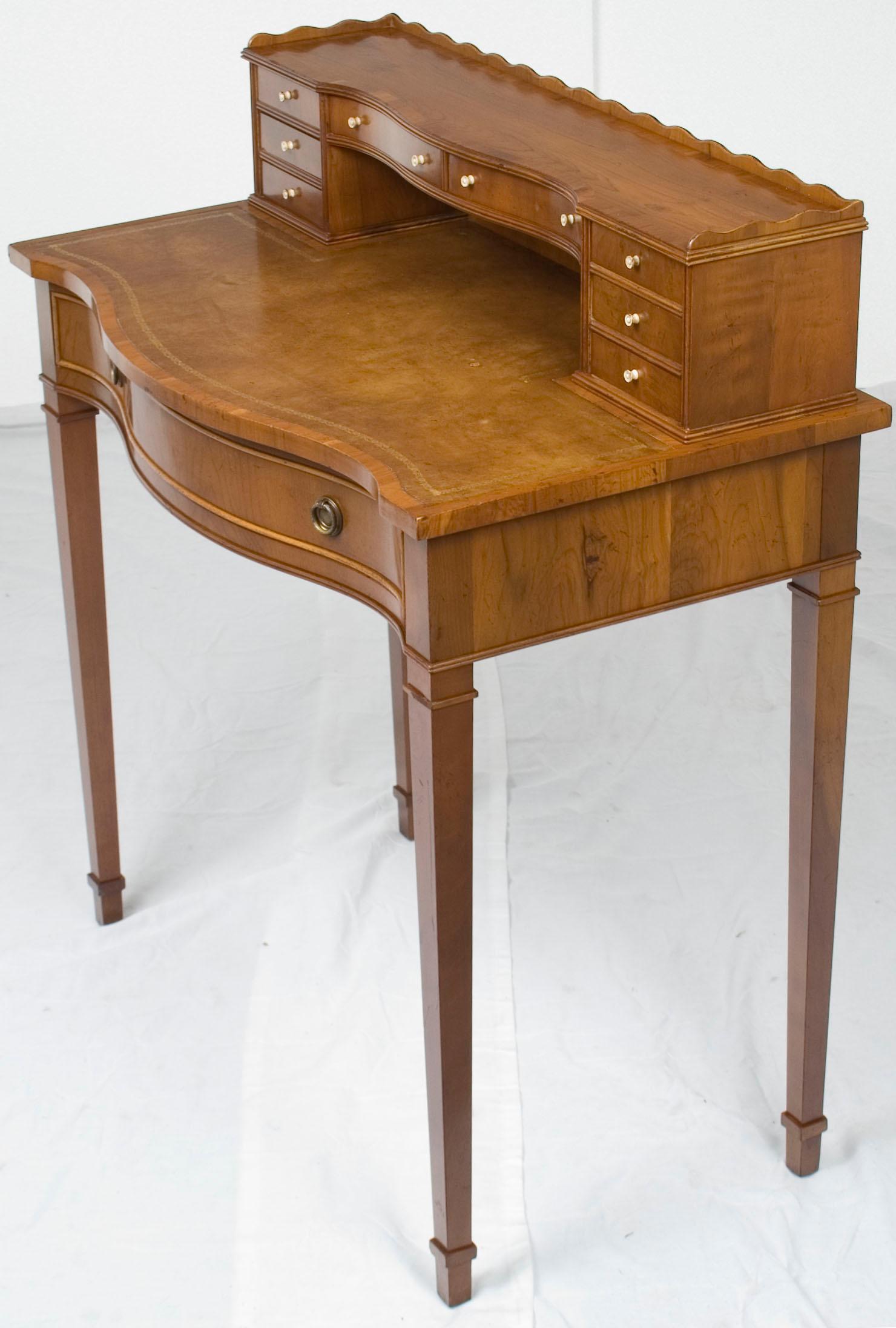 Small Yew Wood Leather Top Regency Style Writing Table Desk with Drawers 3