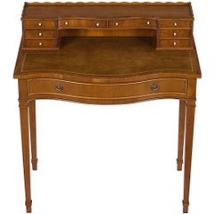 Small Yew Wood Leather Top Regency Style Writing Table Desk with Drawers