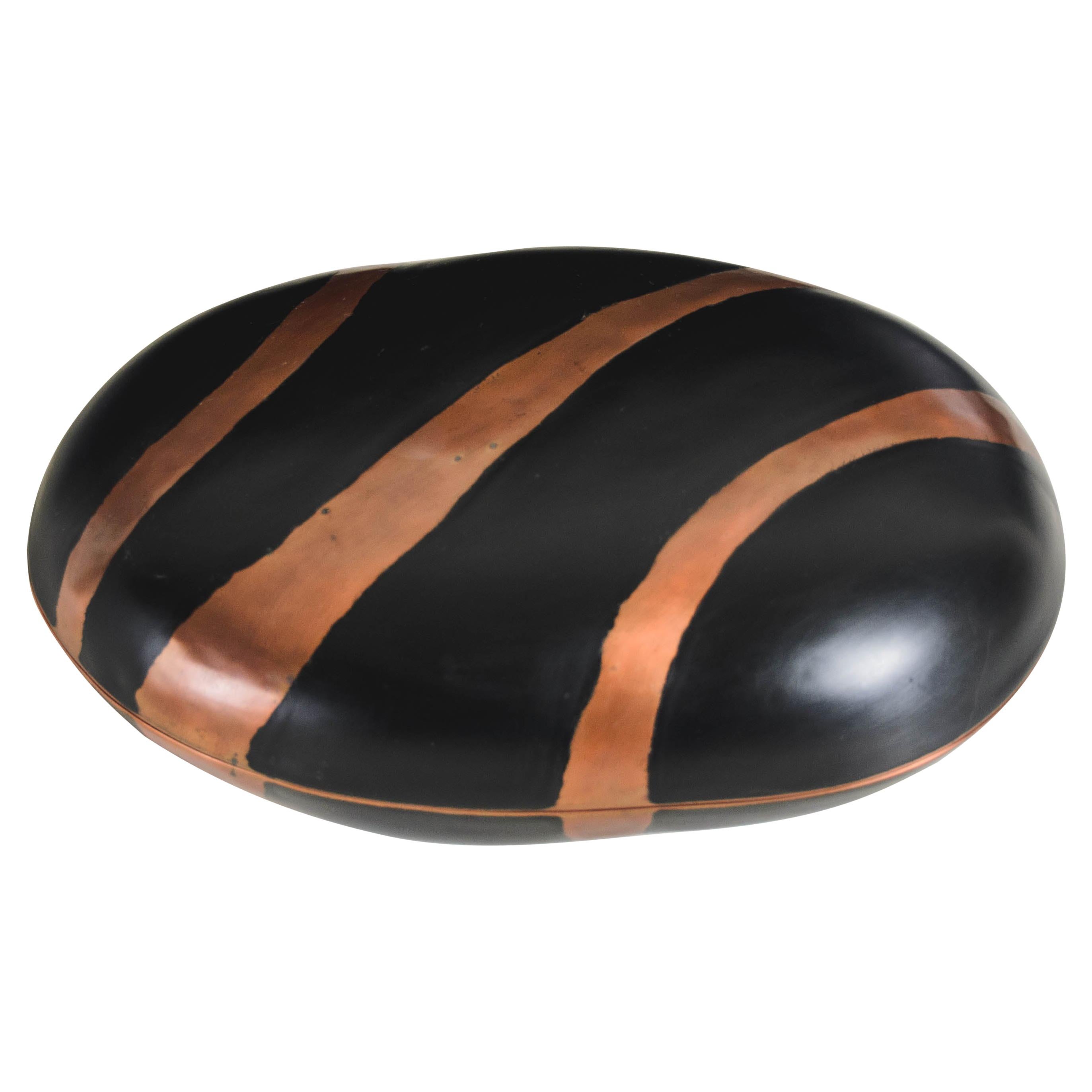 Small Zebra Box in Black Lacquer and Copper by Robert Kuo, Hand Repoussé