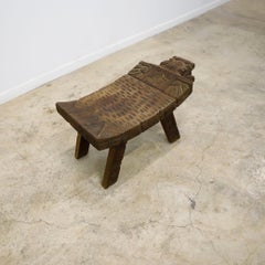 Small Zoomorphic Crocodile-Form Stool in Hand-Carved Wood