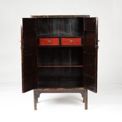 Smaller Chinese Ming-Style Cabinet with Org. Red-Black Lacquer, Fujian Province