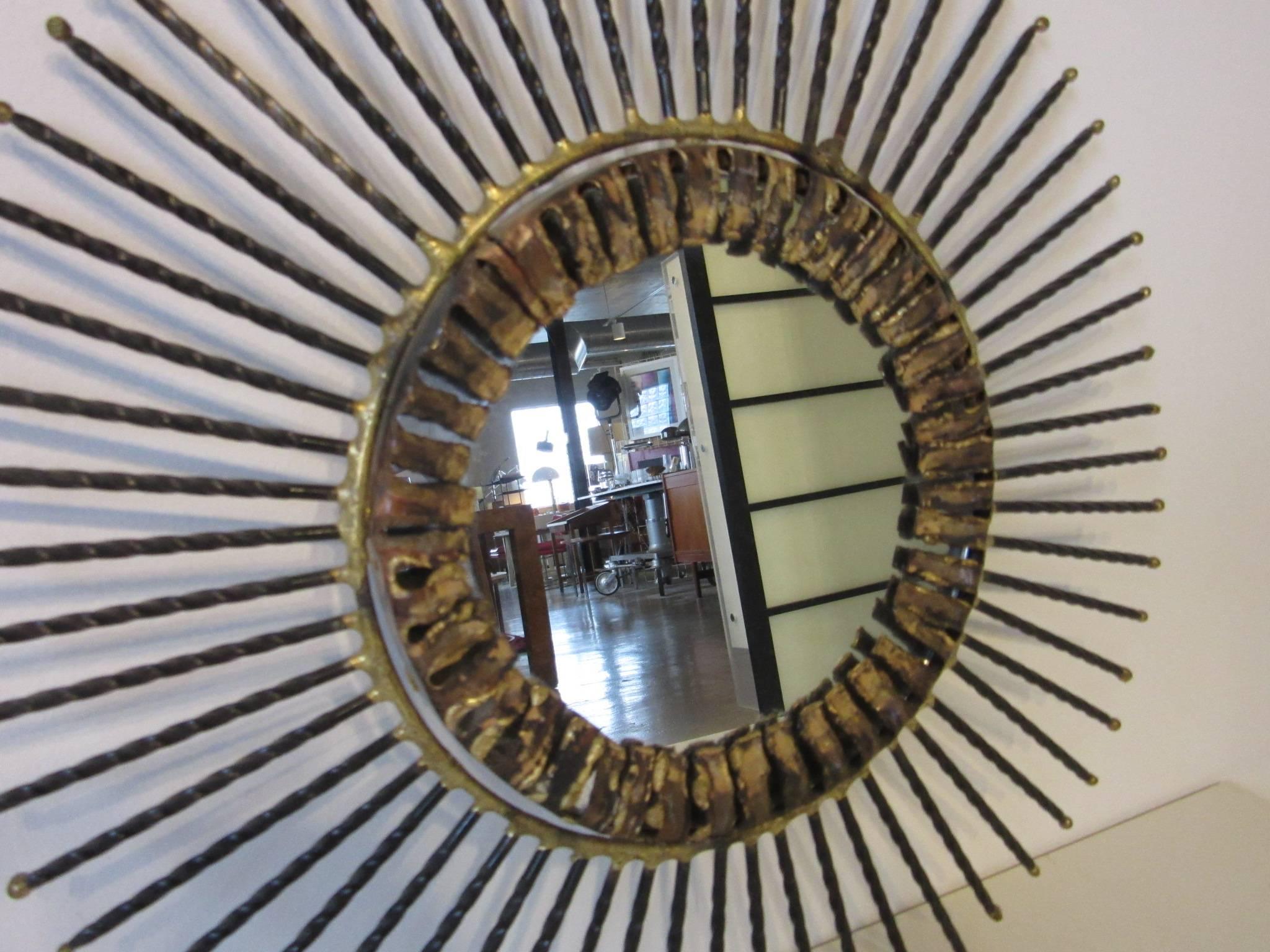 Brutalist Smaller Curtis Jere Sun Wall Mirror