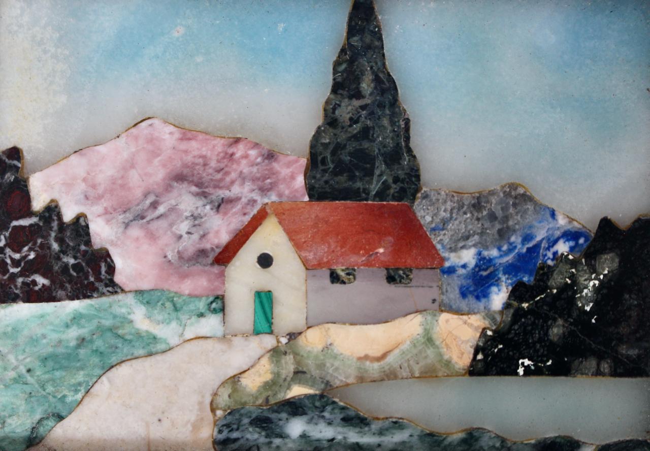 Smaller G. Ugolini Pietra Dura Framed Natural Stone Landscape Wall Art, 1950's 2